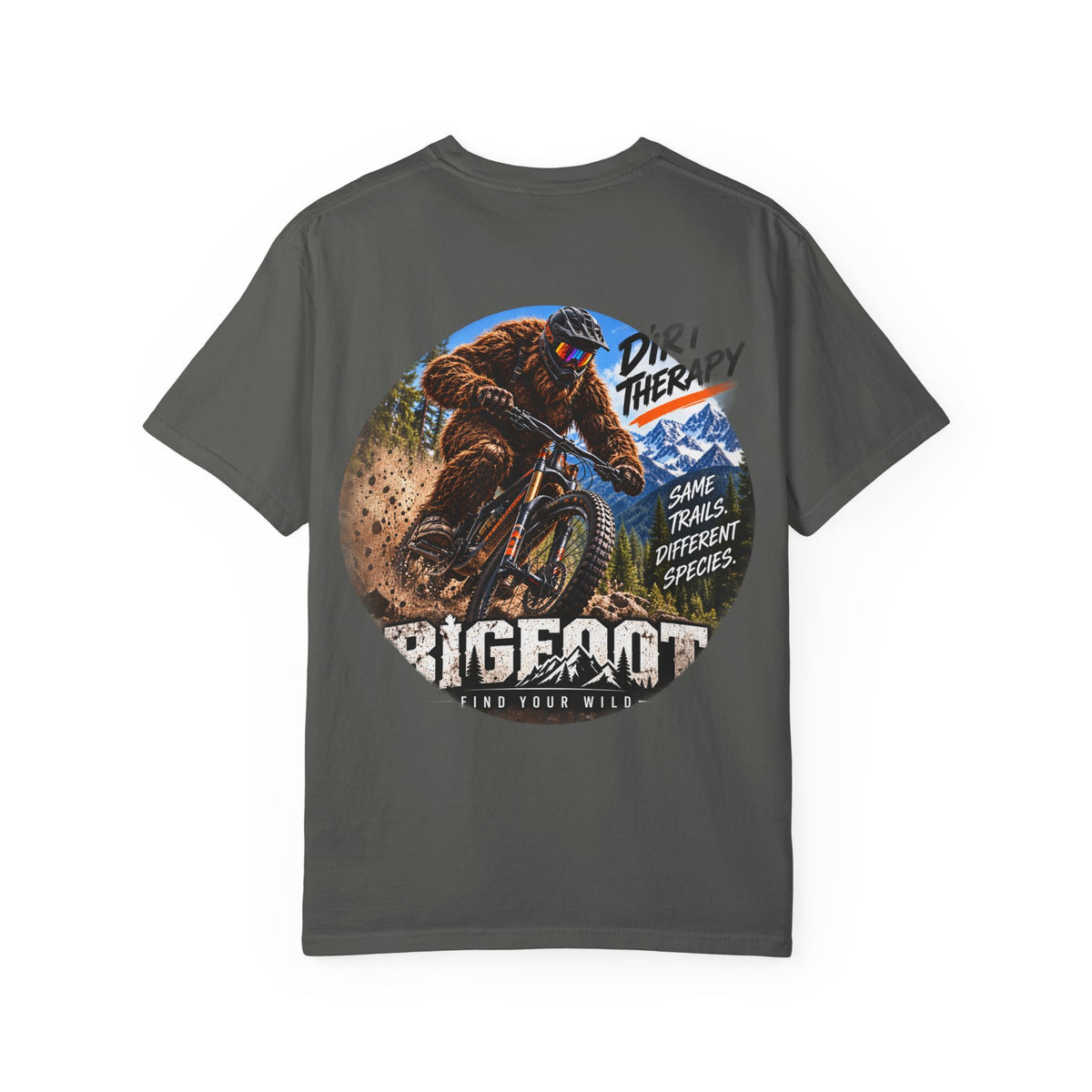 BackPrint -  Dirt Therapy Mountain Biker Graphic T-Shirt | Bigfoot Trail Adventure