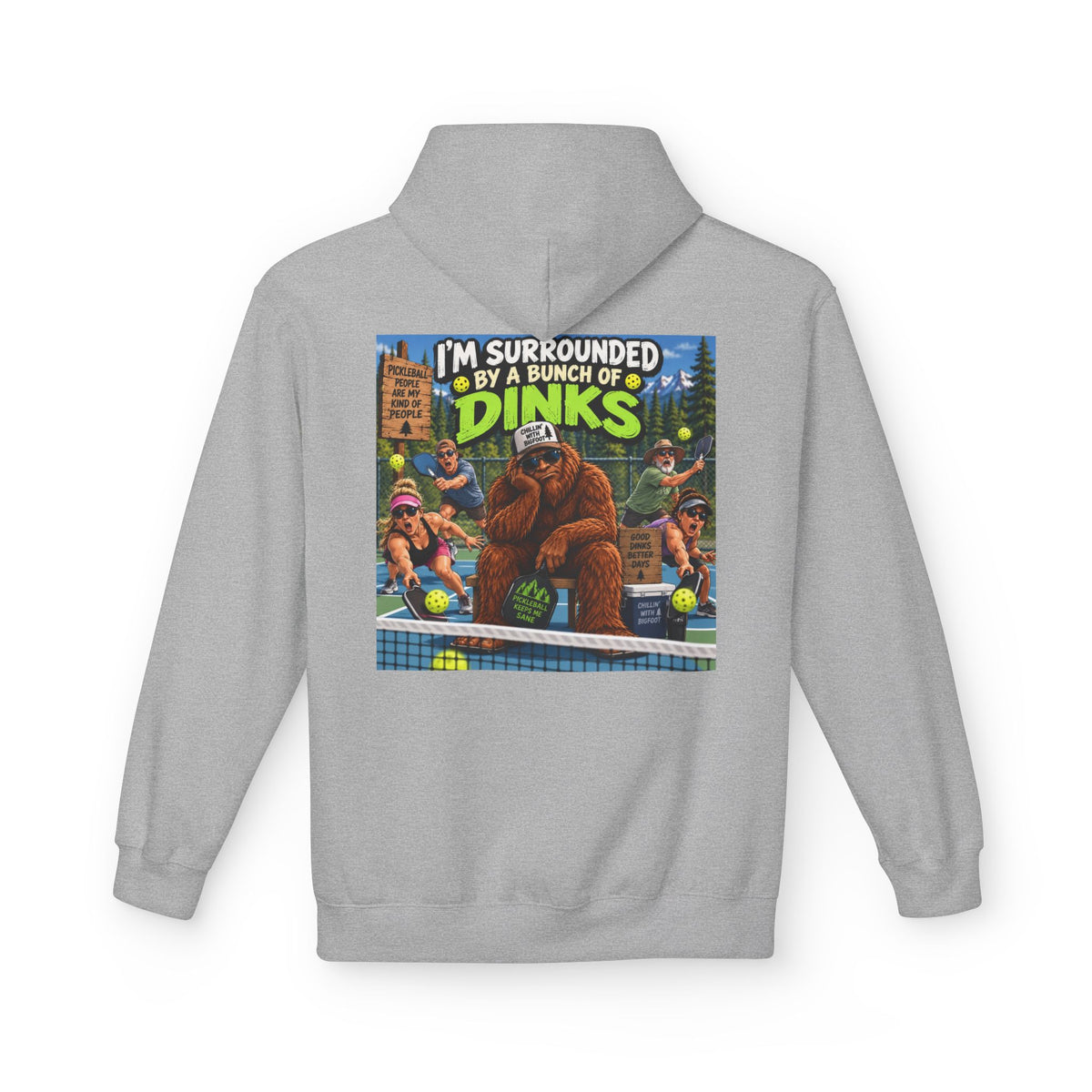 Back Print - I'm Surrounded by Dinos Hoodie | Retro Cartoon Dinosaur Illustration