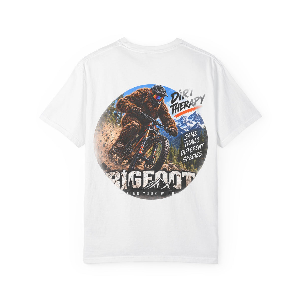 BackPrint -  Dirt Therapy Mountain Biker Graphic T-Shirt | Bigfoot Trail Adventure