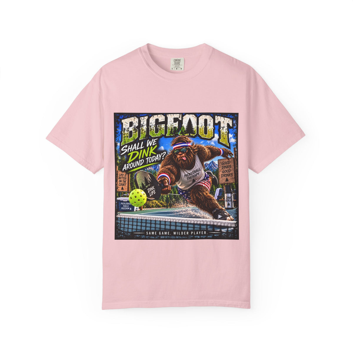 Bigfoot Pickleball Poster Art T-Shirt | Shall We Dink Retro Graphic