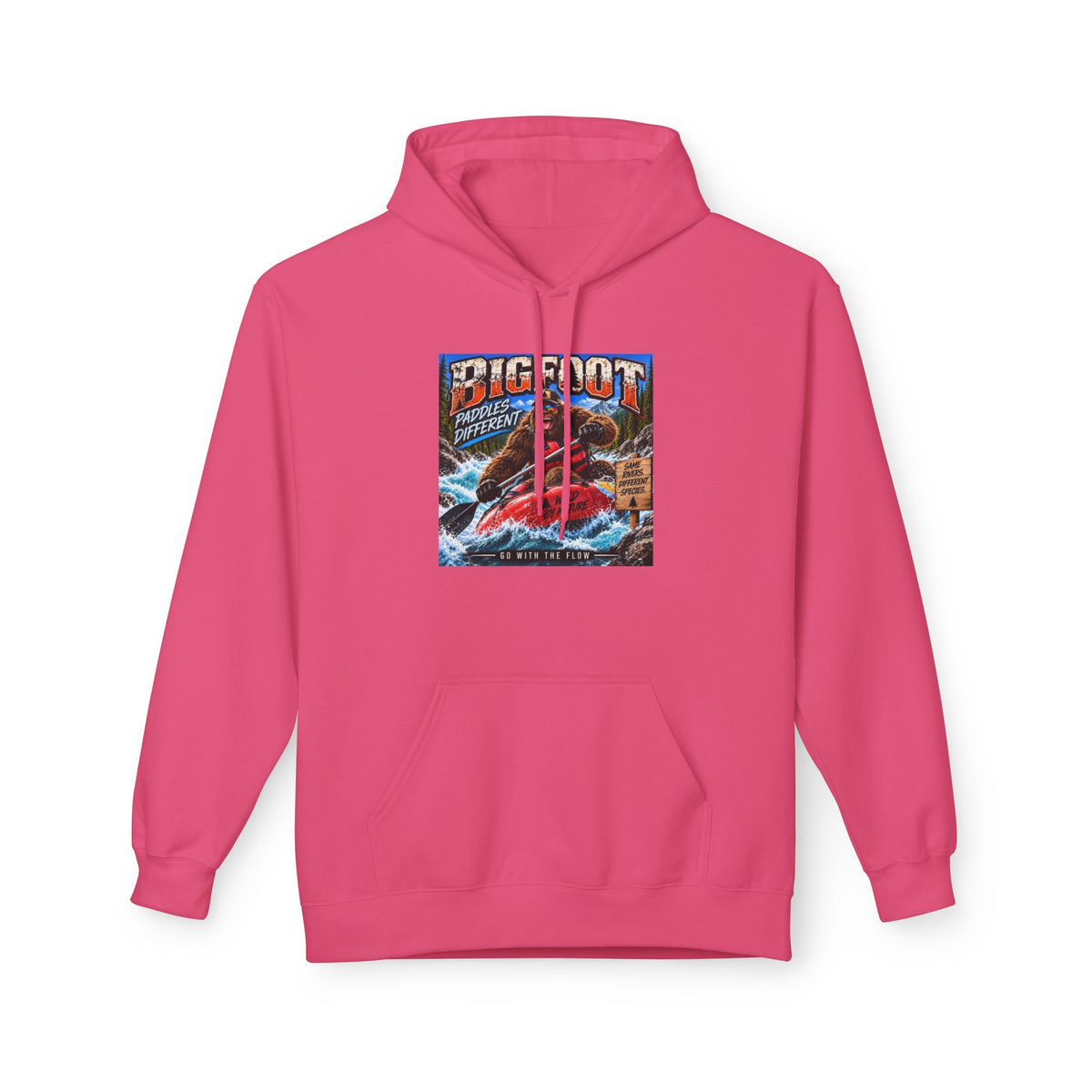 Bigfoot River Adventure Hoodie | Sasquatch Retro Poster Design