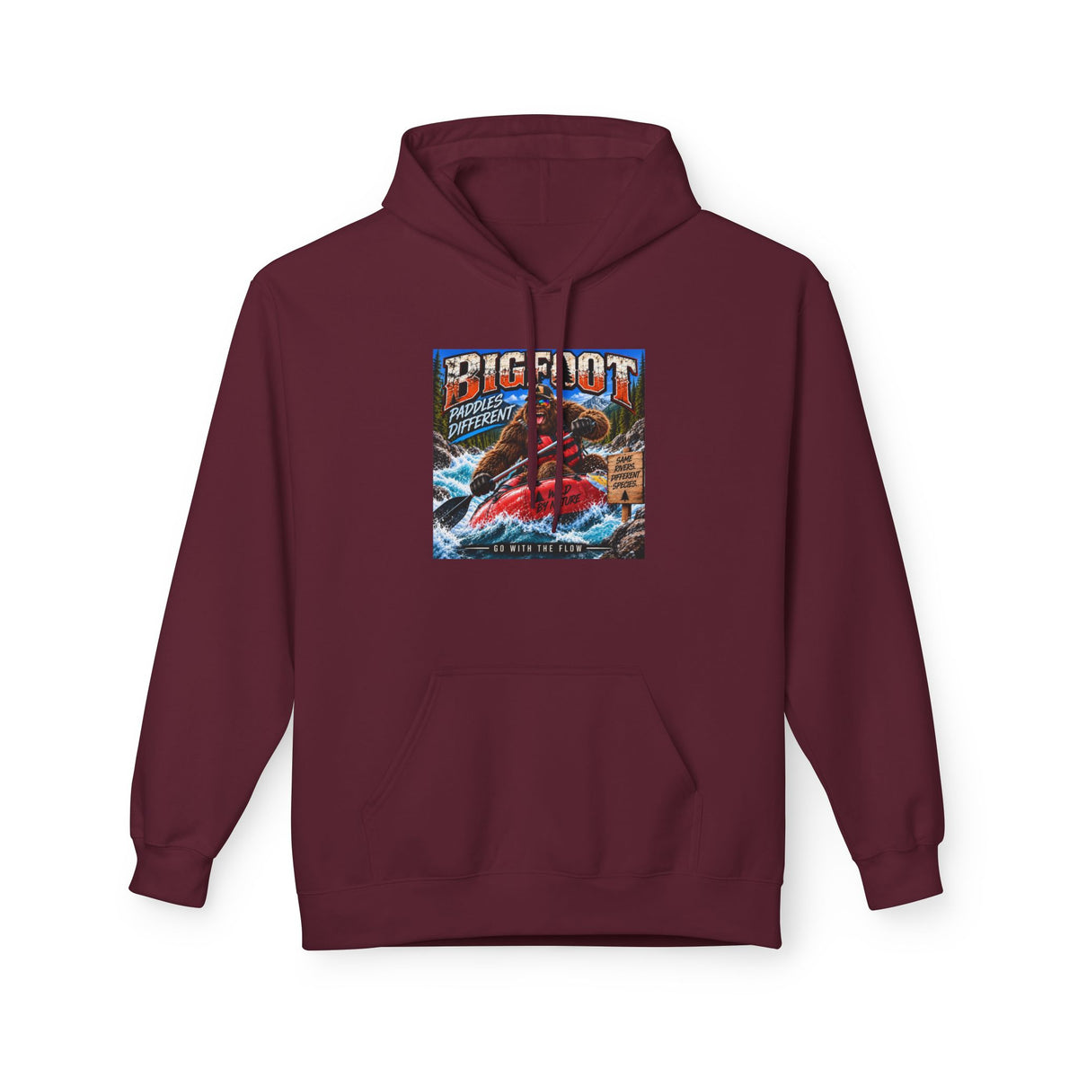 Bigfoot River Adventure Hoodie | Sasquatch Retro Poster Design