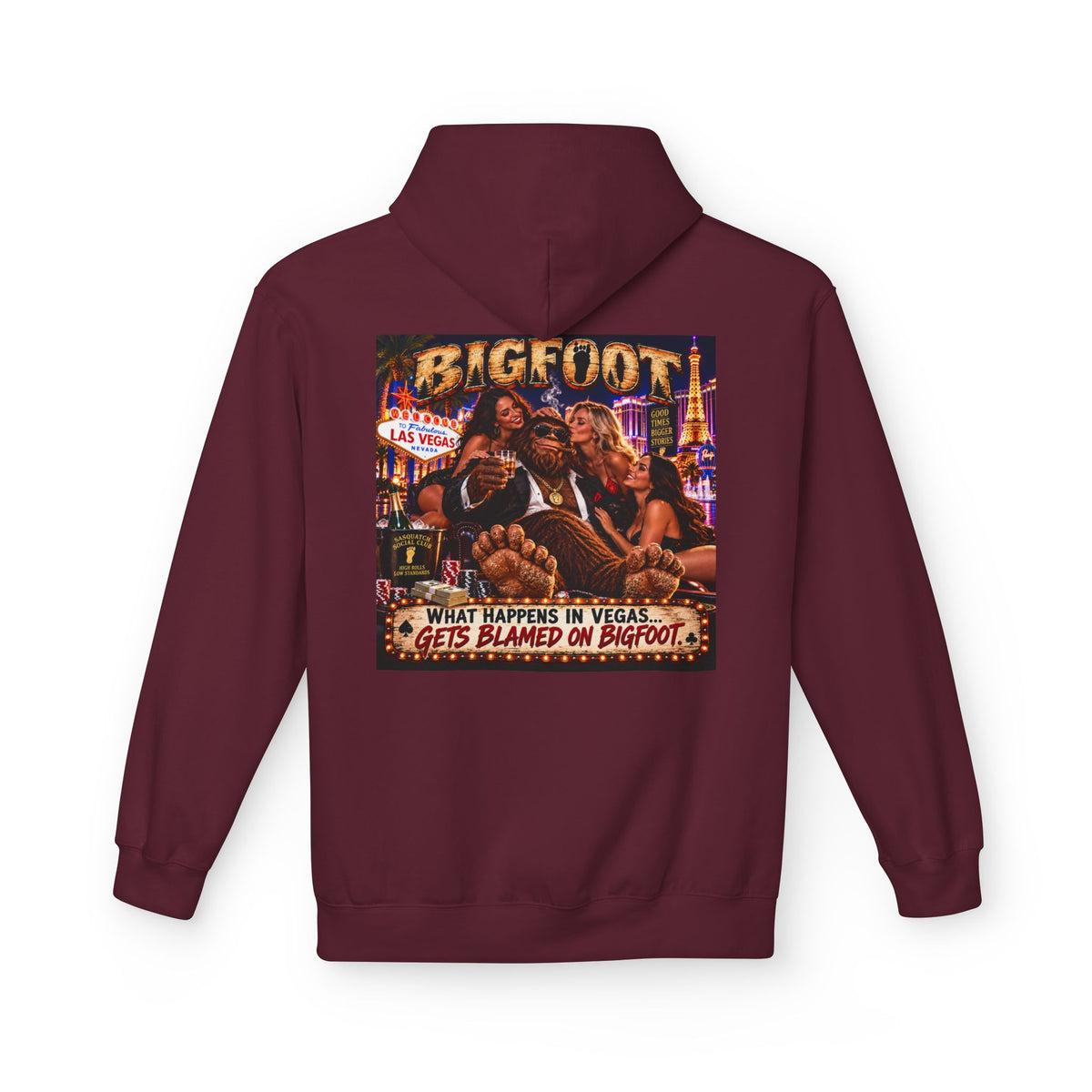 Back Print - Bigfoot Sasquatch Night Out Hoodie | Vintage Cryptid Campfire Design