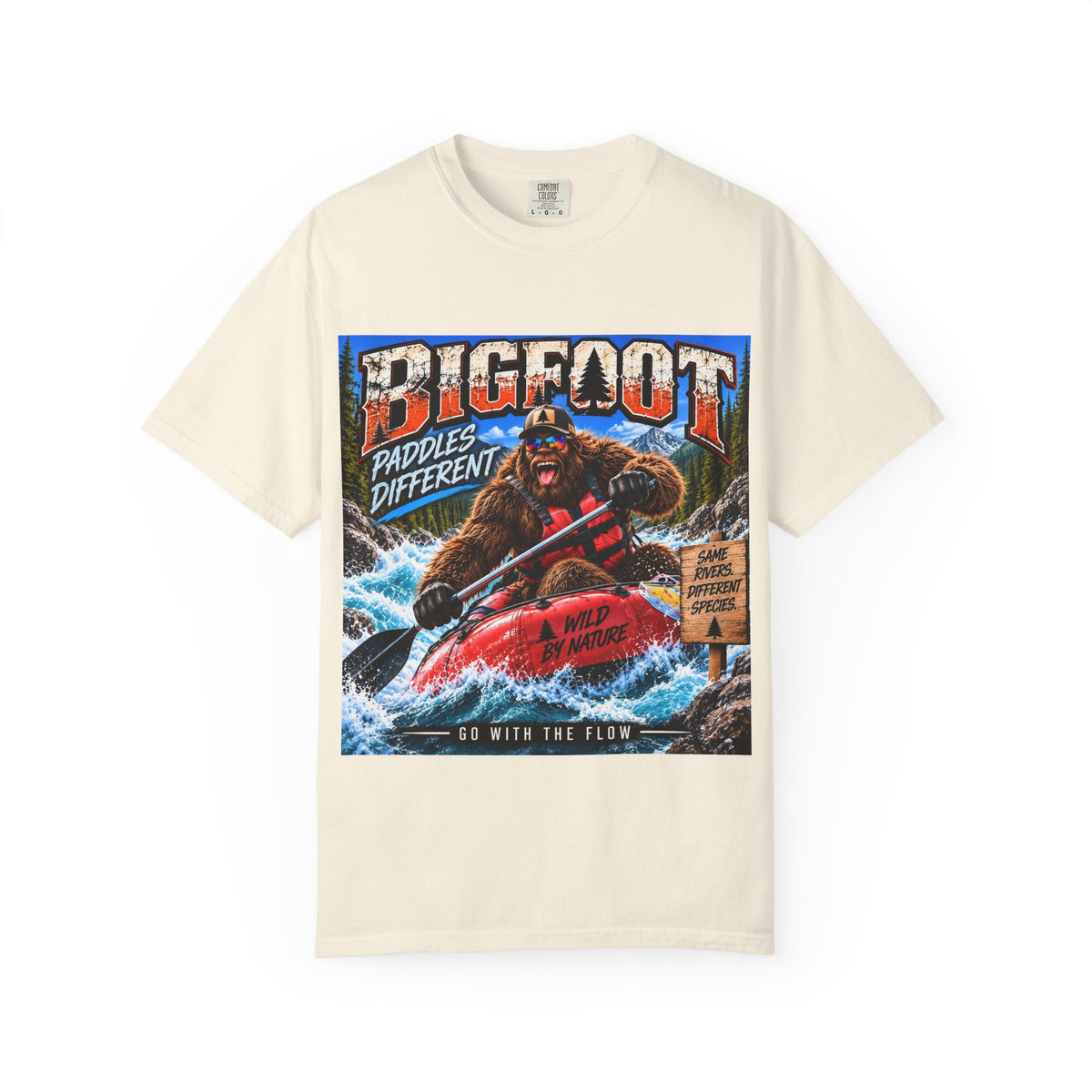 Bigfoot Kayaking Tee | Sasquatch Paddles Different, River Rapids Graphic Shirt