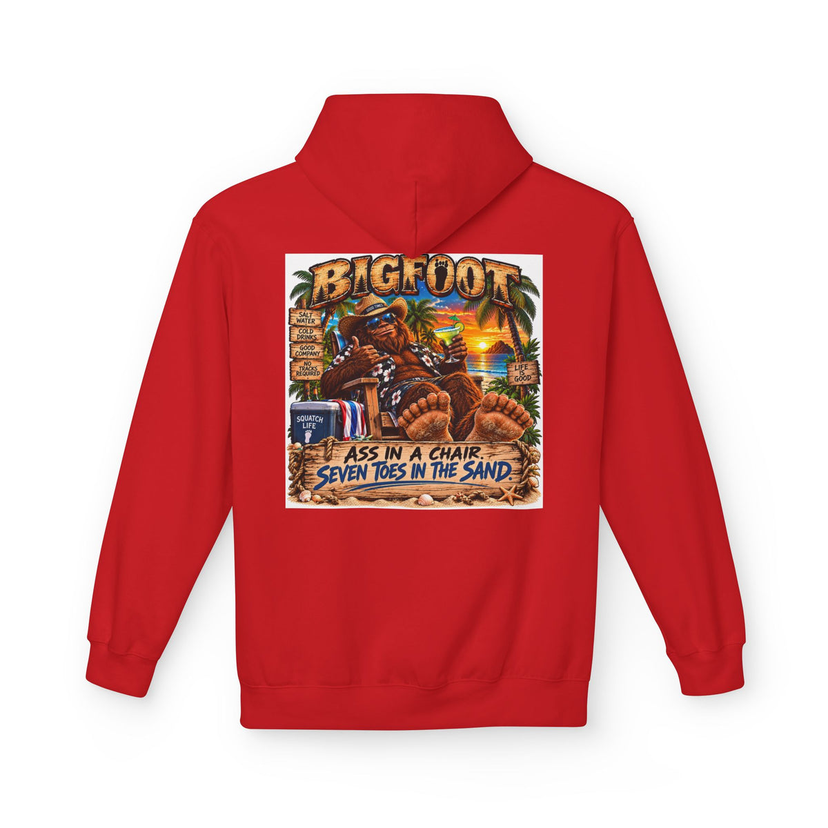 Back Print - Big Lot Vintage Tropical Scene Hoodie | Sunset Palm Trees, Beach Road Sign