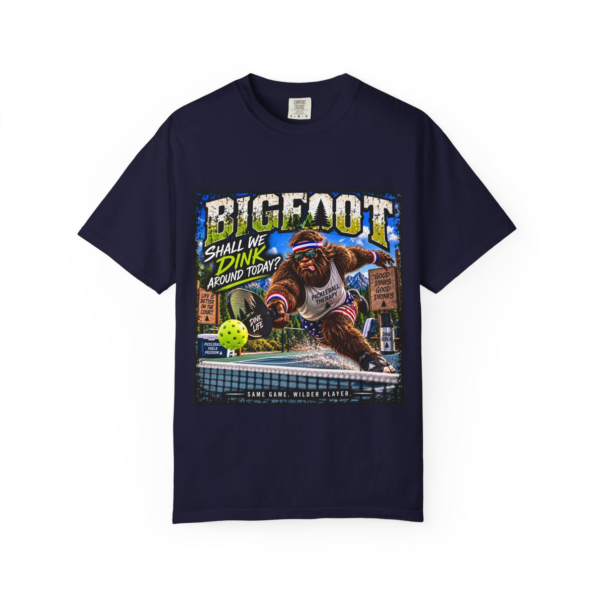 Bigfoot Pickleball Poster Art T-Shirt | Shall We Dink Retro Graphic