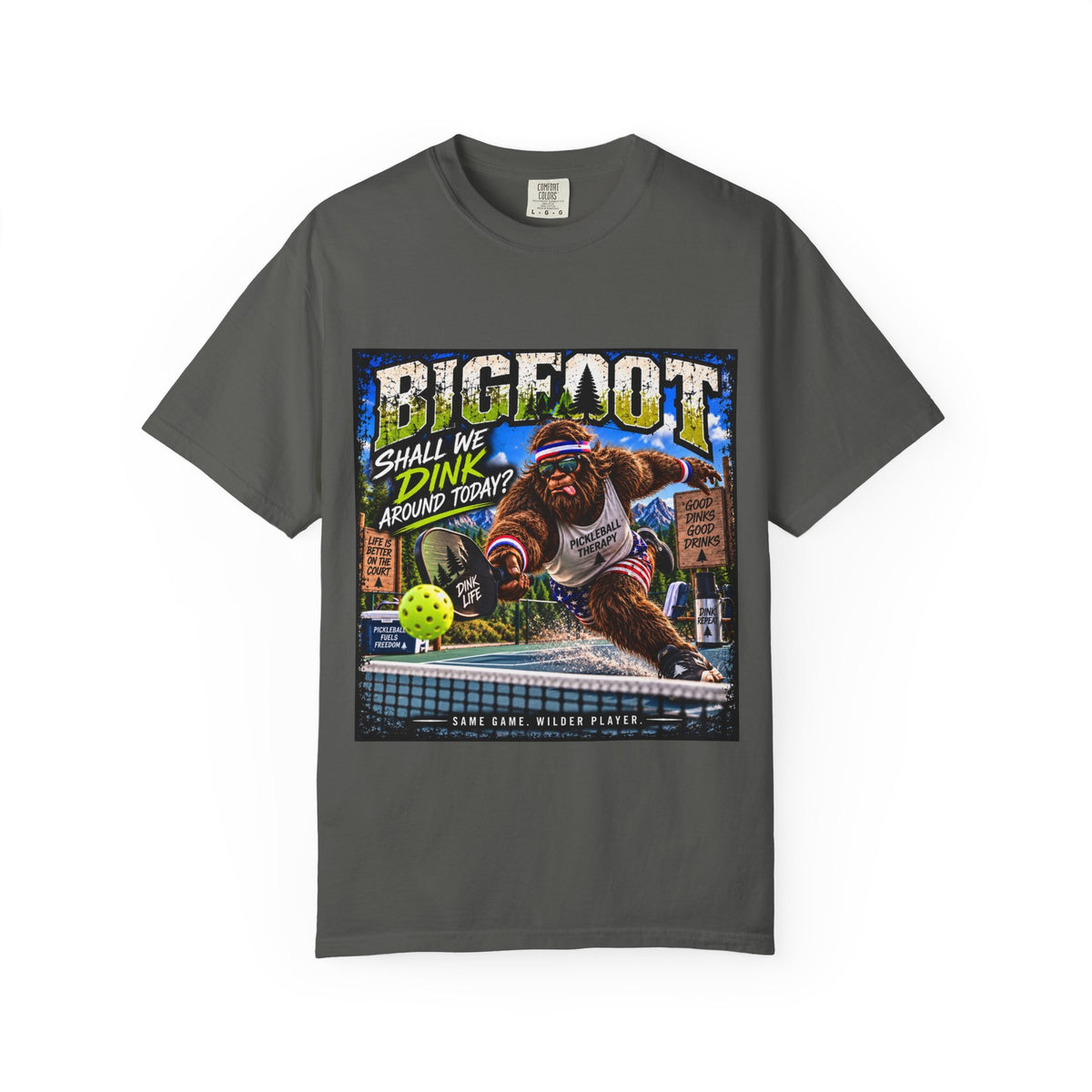 Bigfoot Pickleball Poster Art T-Shirt | Shall We Dink Retro Graphic