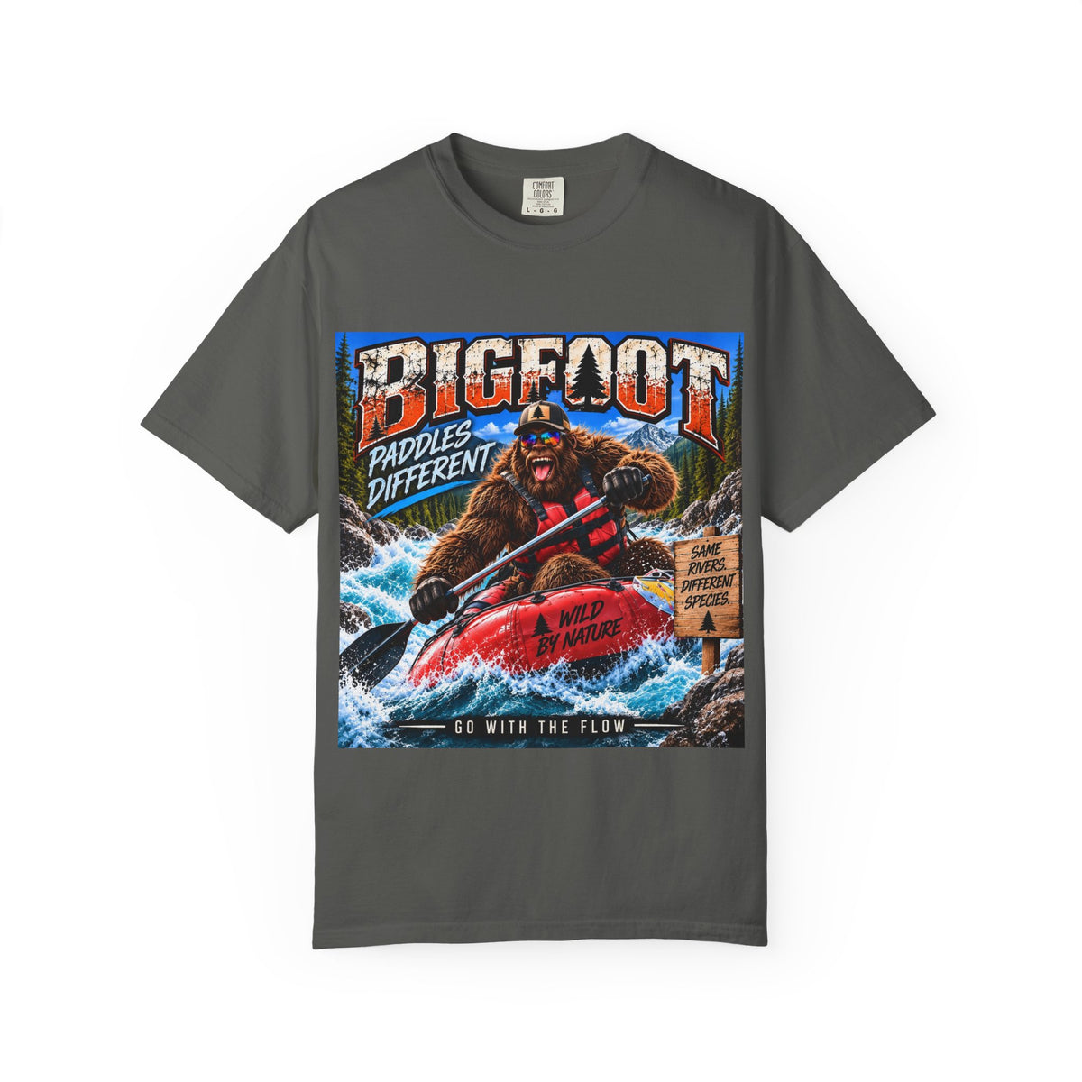 Bigfoot Kayaking Tee | Sasquatch Paddles Different, River Rapids Graphic Shirt
