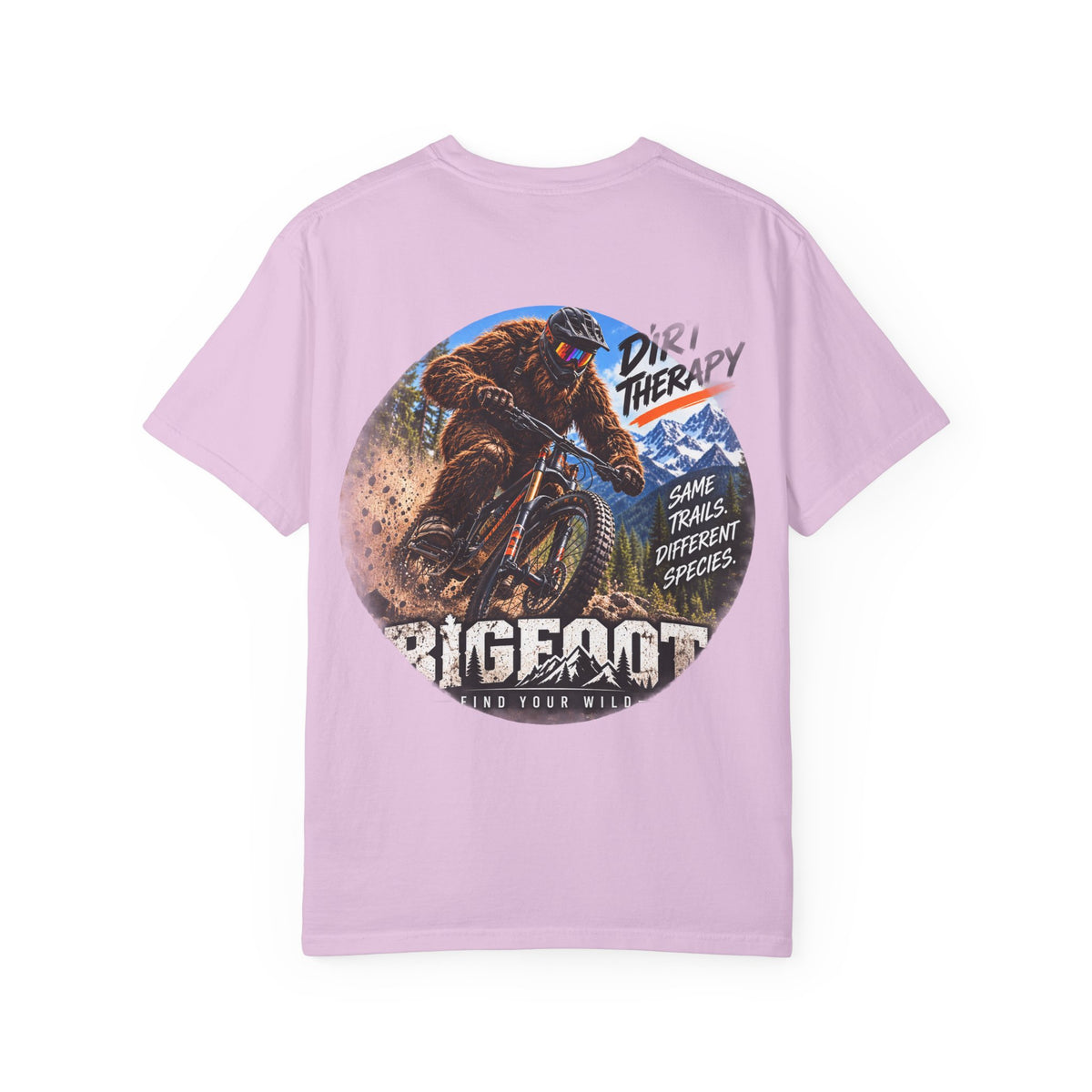 BackPrint -  Dirt Therapy Mountain Biker Graphic T-Shirt | Bigfoot Trail Adventure