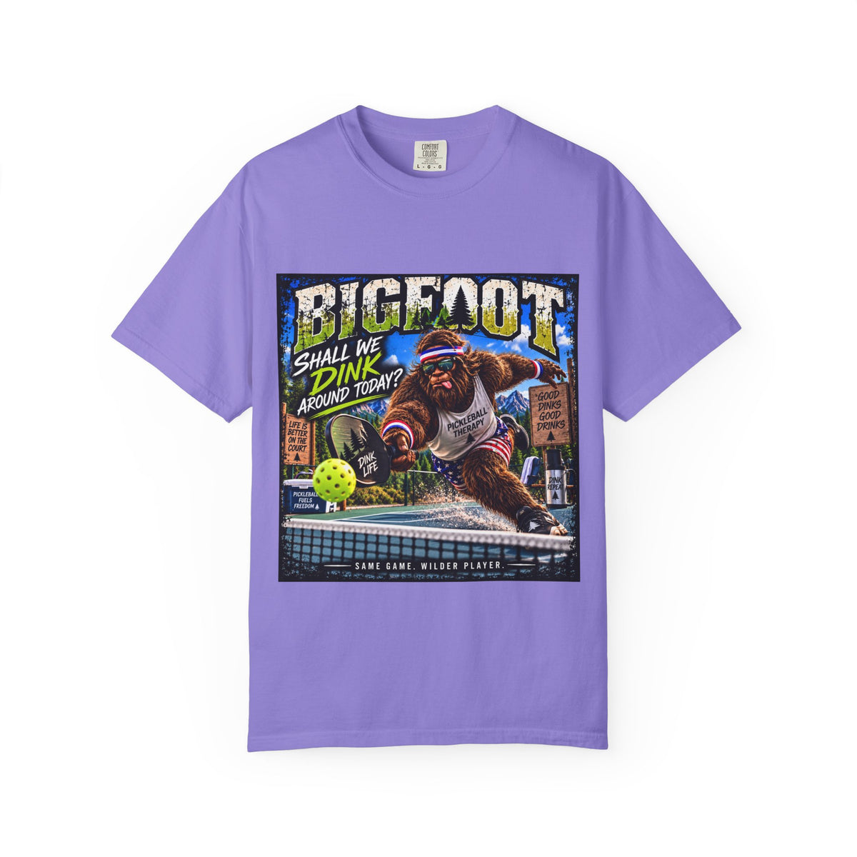 Bigfoot Pickleball Poster Art T-Shirt | Shall We Dink Retro Graphic