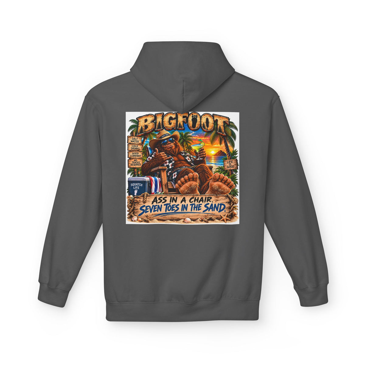 Back Print -  Big Lot Vintage Tropical Scene Hoodie | Sunset Palm Trees, Beach Road Sign