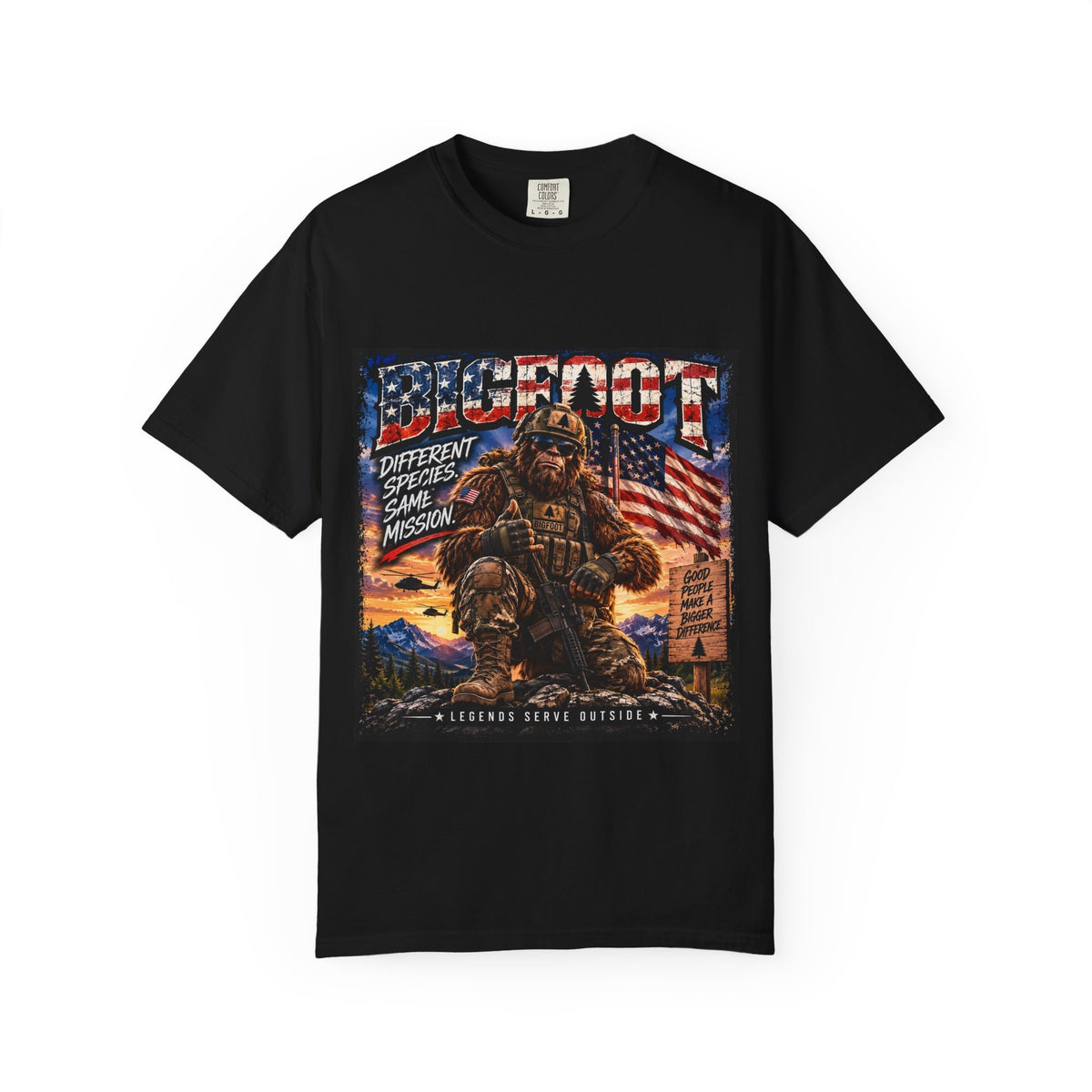 Bigfoot American Flag Illustration T-Shirt | Sasquatch Retro Graphic Tee