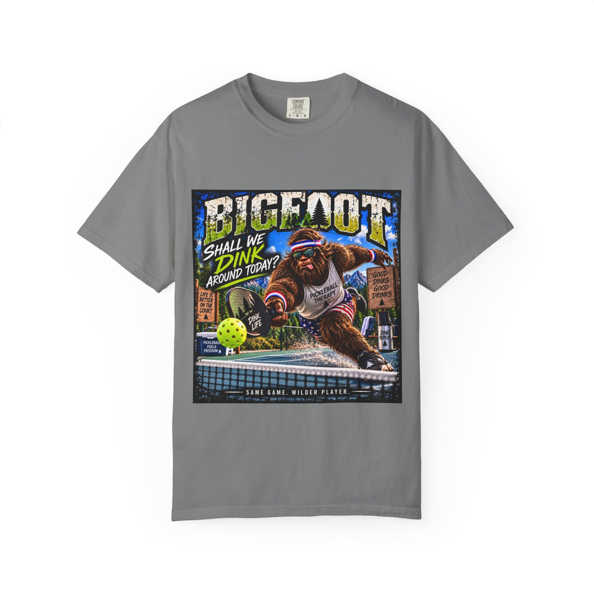 Bigfoot Pickleball Poster Art T-Shirt | Shall We Dink Retro Graphic