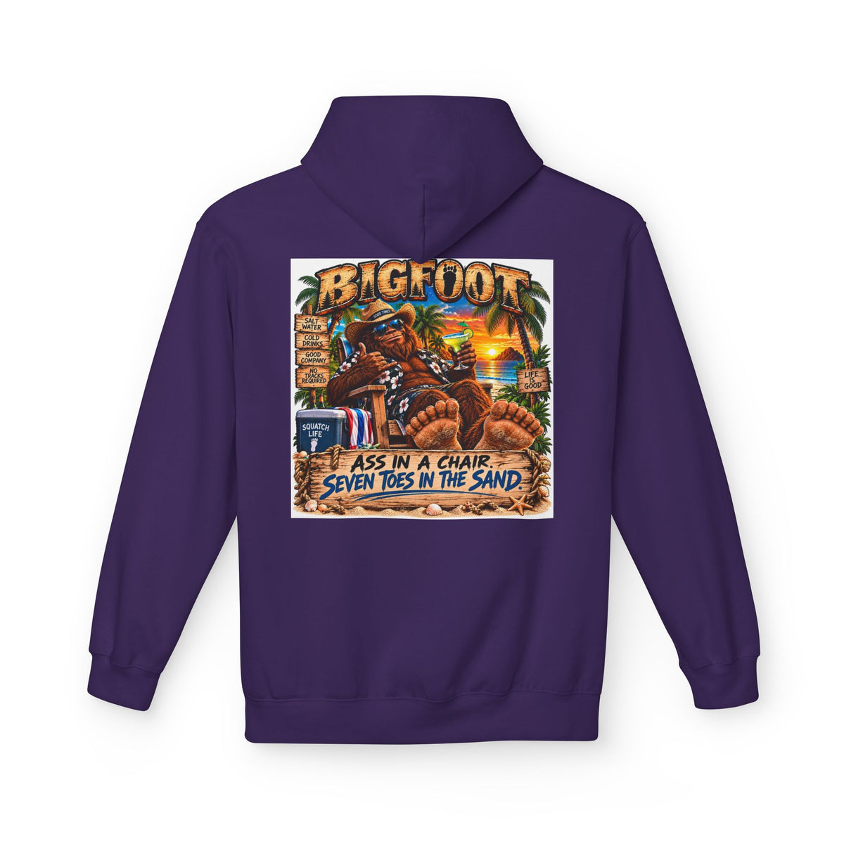 Back Print -  Big Lot Vintage Tropical Scene Hoodie | Sunset Palm Trees, Beach Road Sign