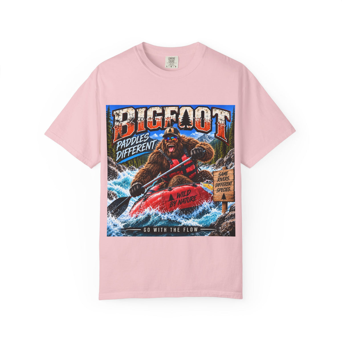 Bigfoot Kayaking Tee | Sasquatch Paddles Different, River Rapids Graphic Shirt