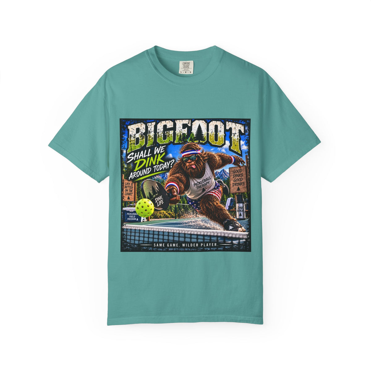 Bigfoot Pickleball Poster Art T-Shirt | Shall We Dink Retro Graphic