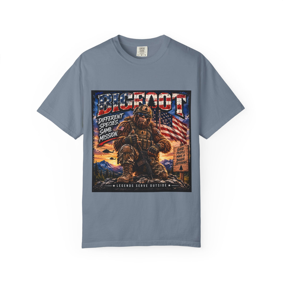 Bigfoot American Flag Illustration T-Shirt | Sasquatch Retro Graphic Tee