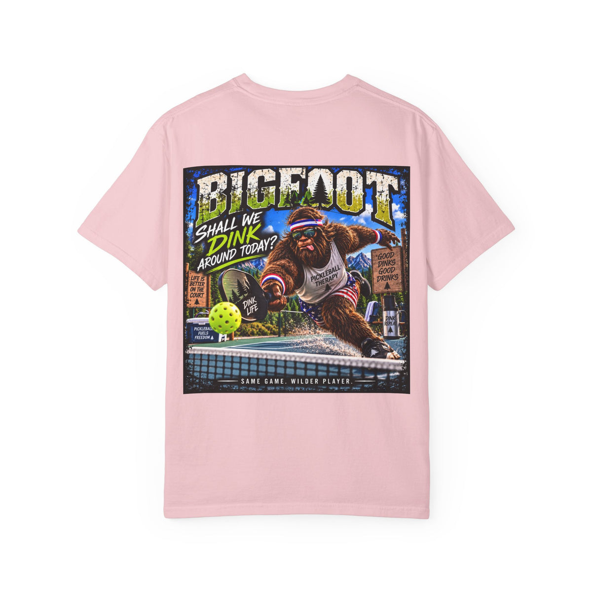 Back Print - Bigfoot Pickleball Poster Art T-Shirt | Shall We Dink Retro Graphic