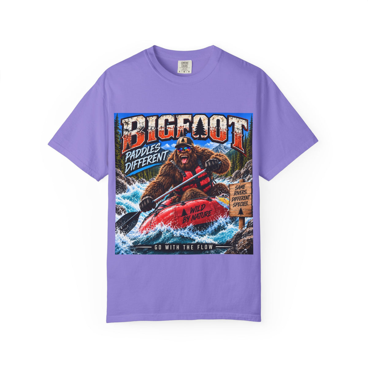 Bigfoot Kayaking Tee | Sasquatch Paddles Different, River Rapids Graphic Shirt