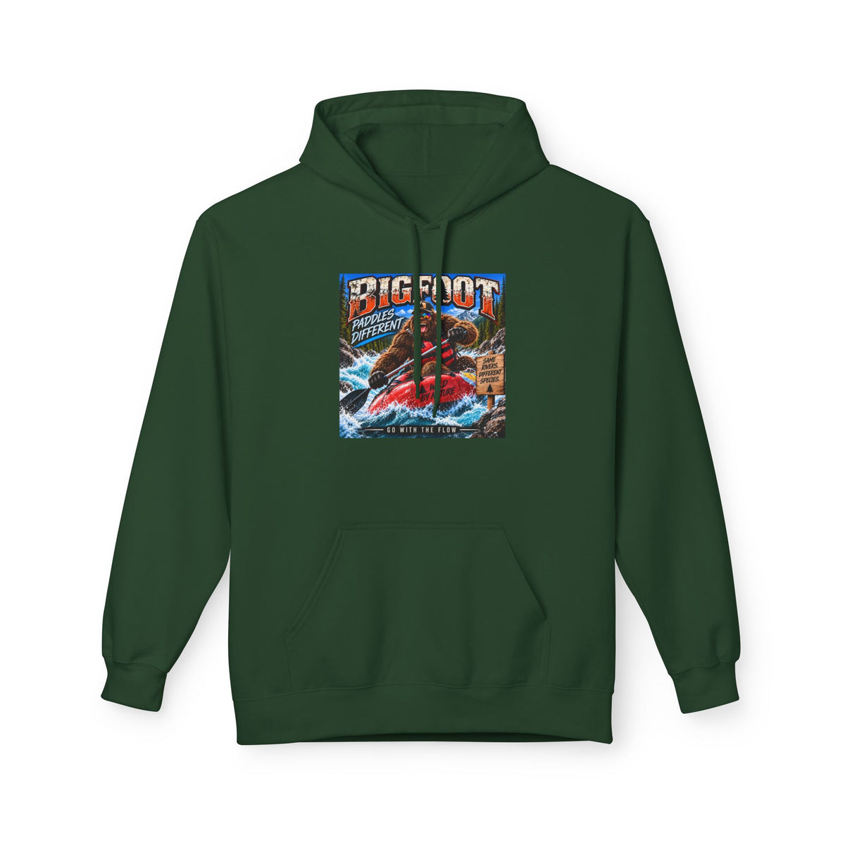 Bigfoot River Adventure Hoodie | Sasquatch Retro Poster Design