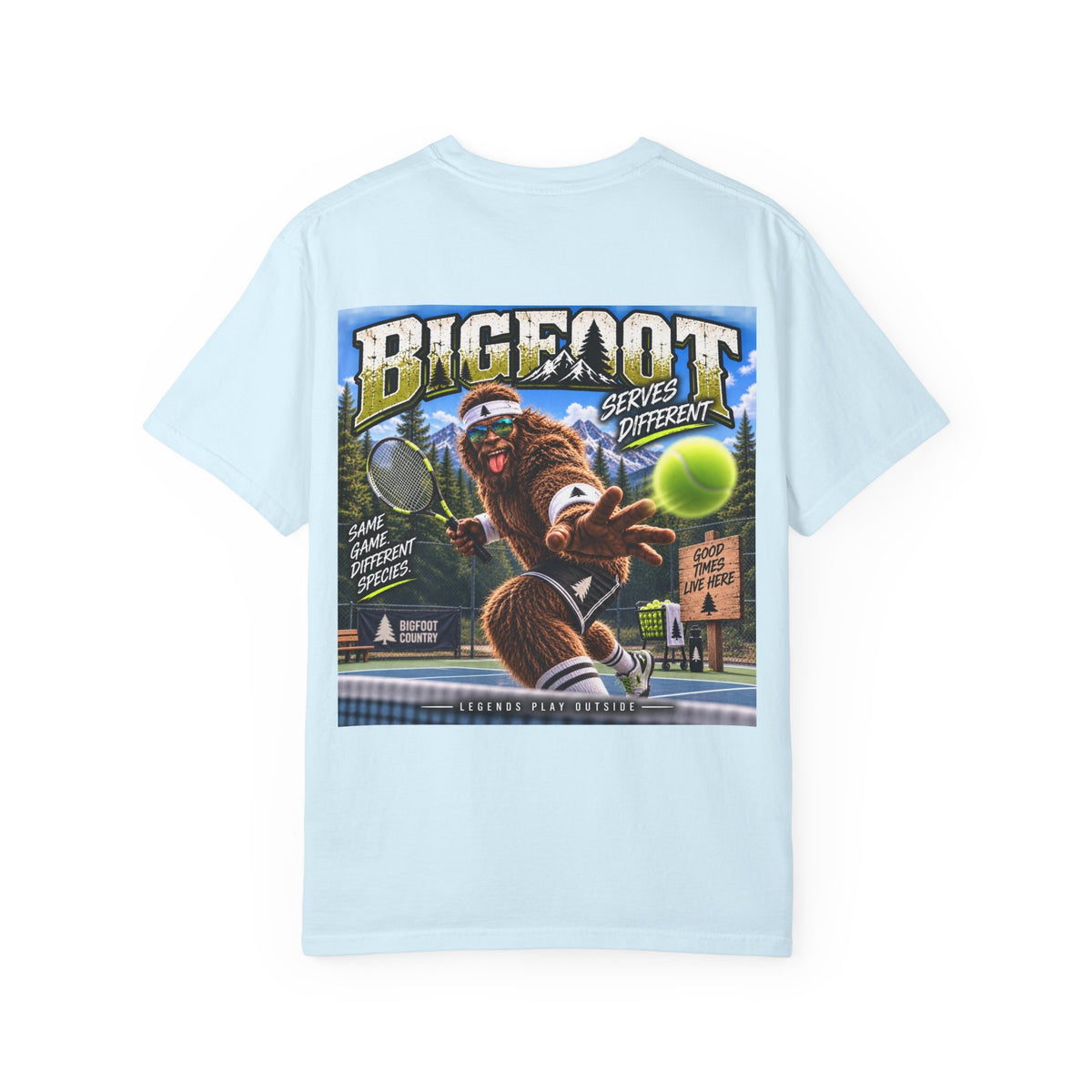 Back Print- Bigfoot Tennis Graphic T-Shirt | Vintage Sports Monster Illustration