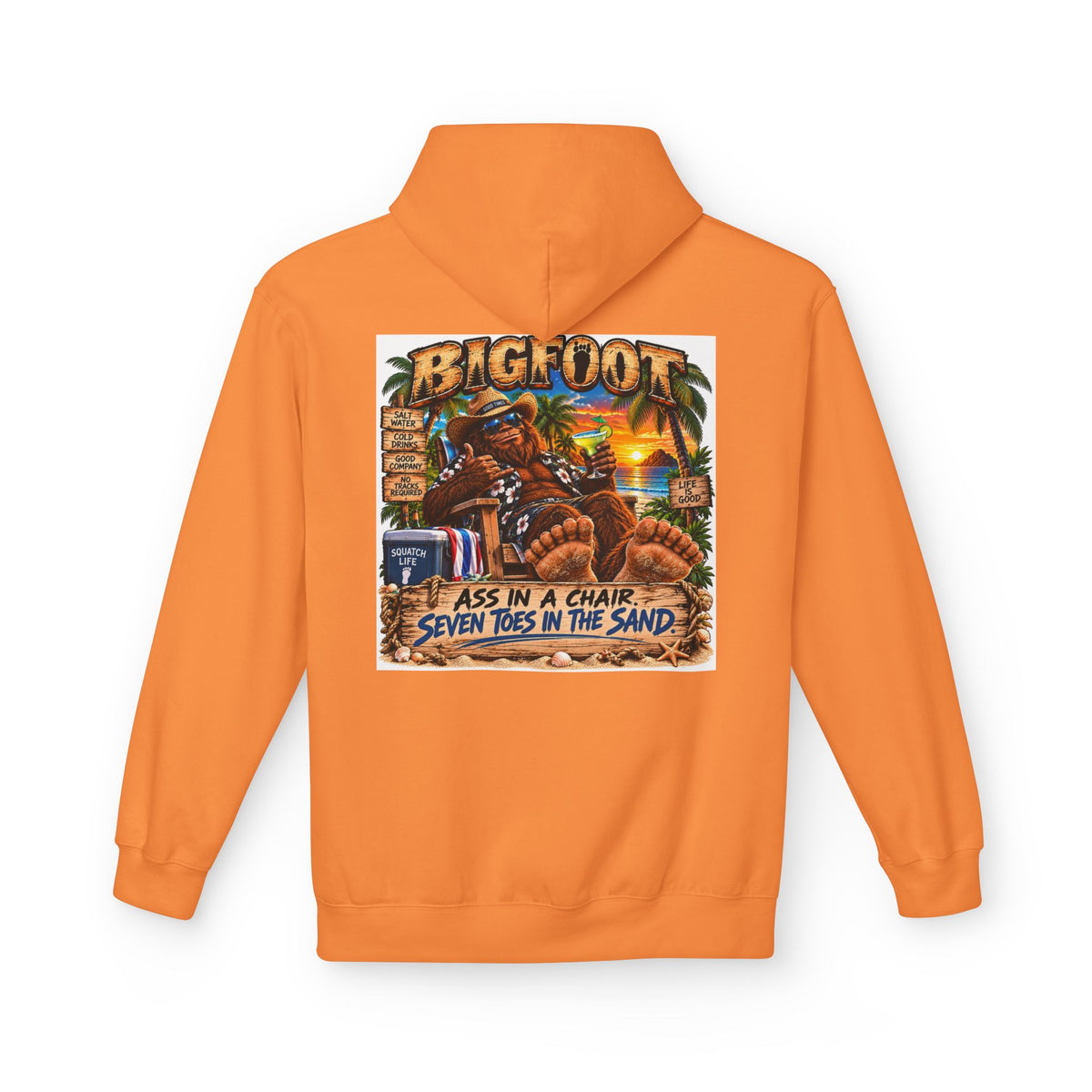 Back Print - Big Lot Vintage Tropical Scene Hoodie | Sunset Palm Trees, Beach Road Sign