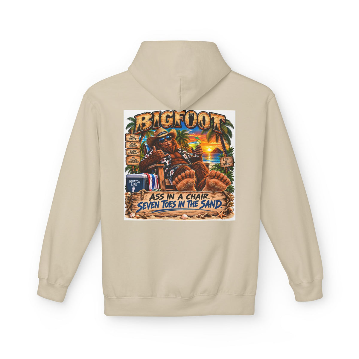 Back Print -  Big Lot Vintage Tropical Scene Hoodie | Sunset Palm Trees, Beach Road Sign