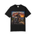 Bigfoot Motorcycle Rider T-shirt | Sasquatch Biker Graphic, Retro Sunset