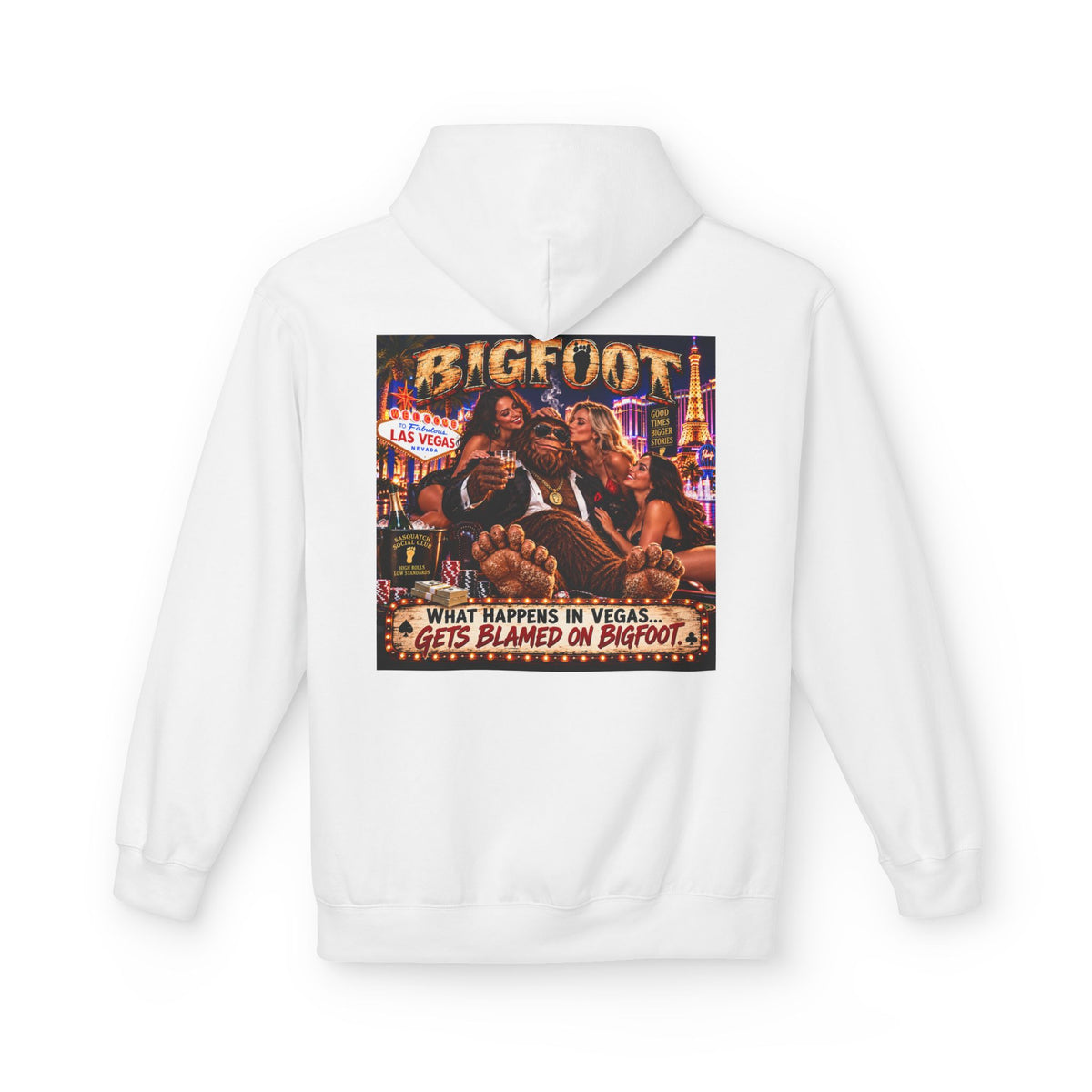 Back Print - Bigfoot Sasquatch Night Out Hoodie | Vintage Cryptid Campfire Design
