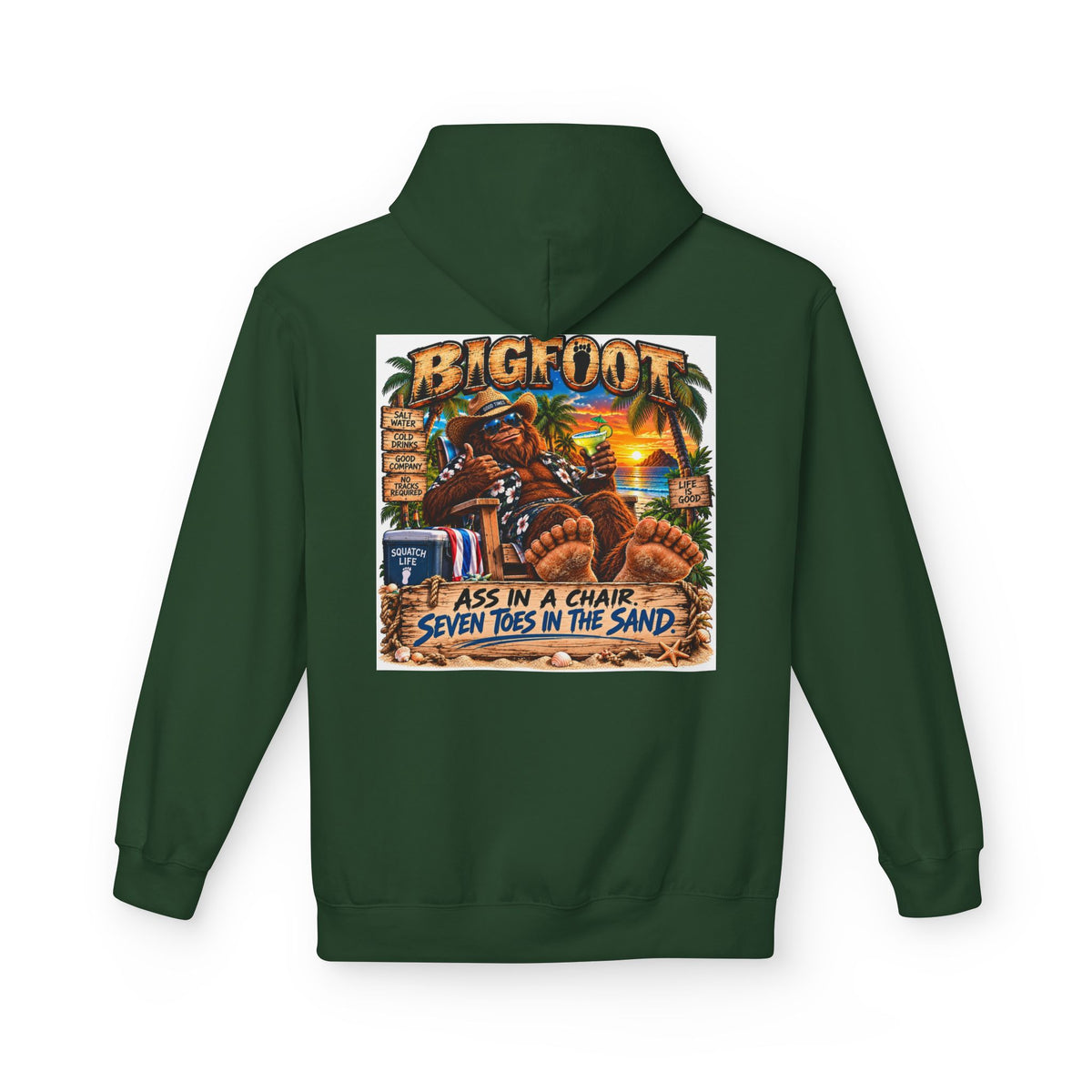 Back Print - Big Lot Vintage Tropical Scene Hoodie | Sunset Palm Trees, Beach Road Sign