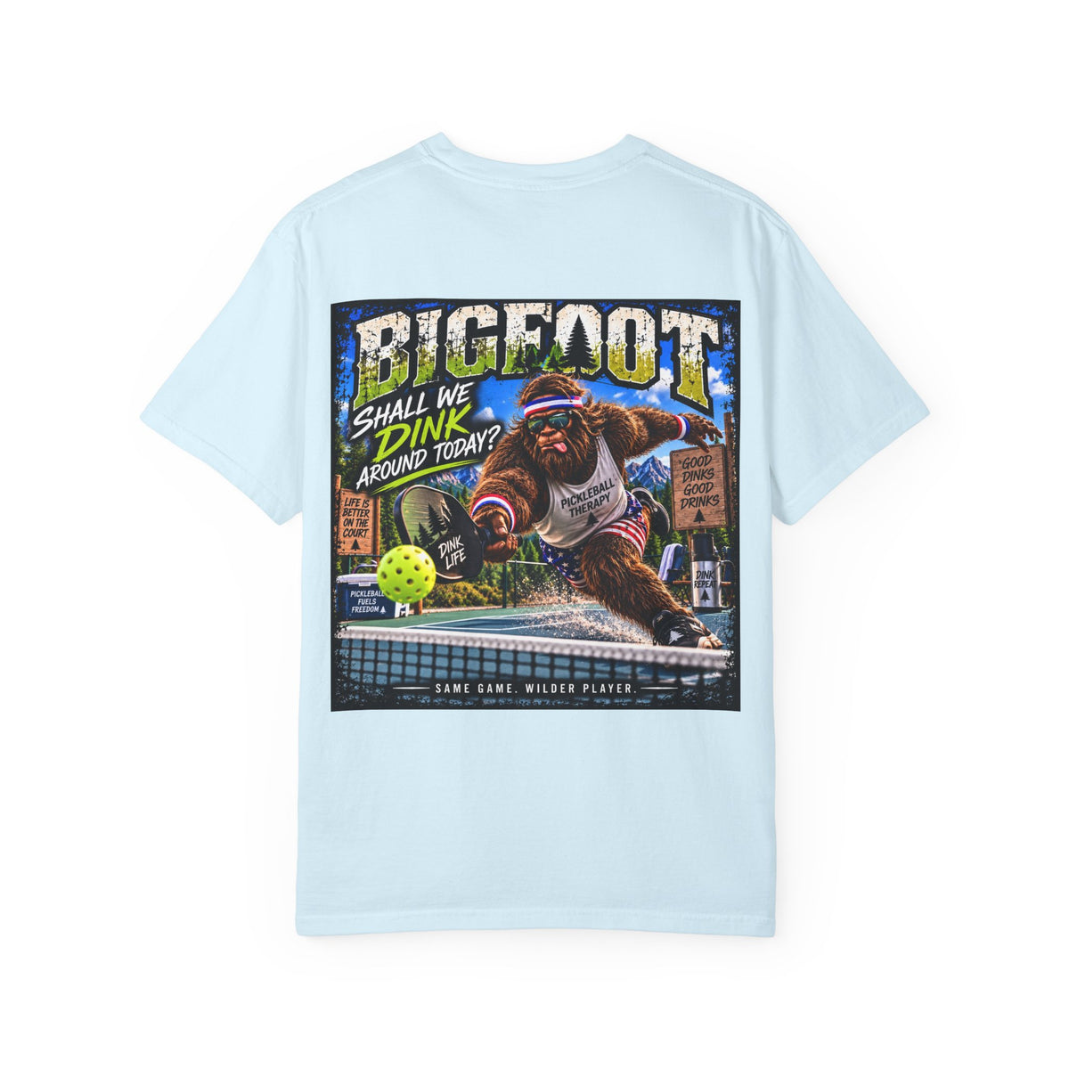Back Print - Bigfoot Pickleball Poster Art T-Shirt | Shall We Dink Retro Graphic