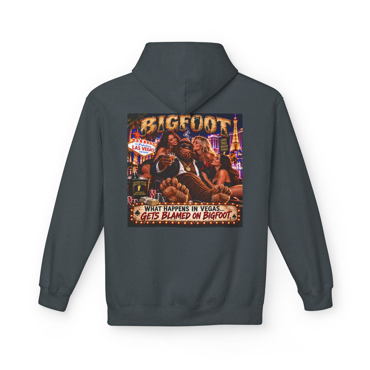 Back Print - Bigfoot Sasquatch Night Out Hoodie | Vintage Cryptid Campfire Design