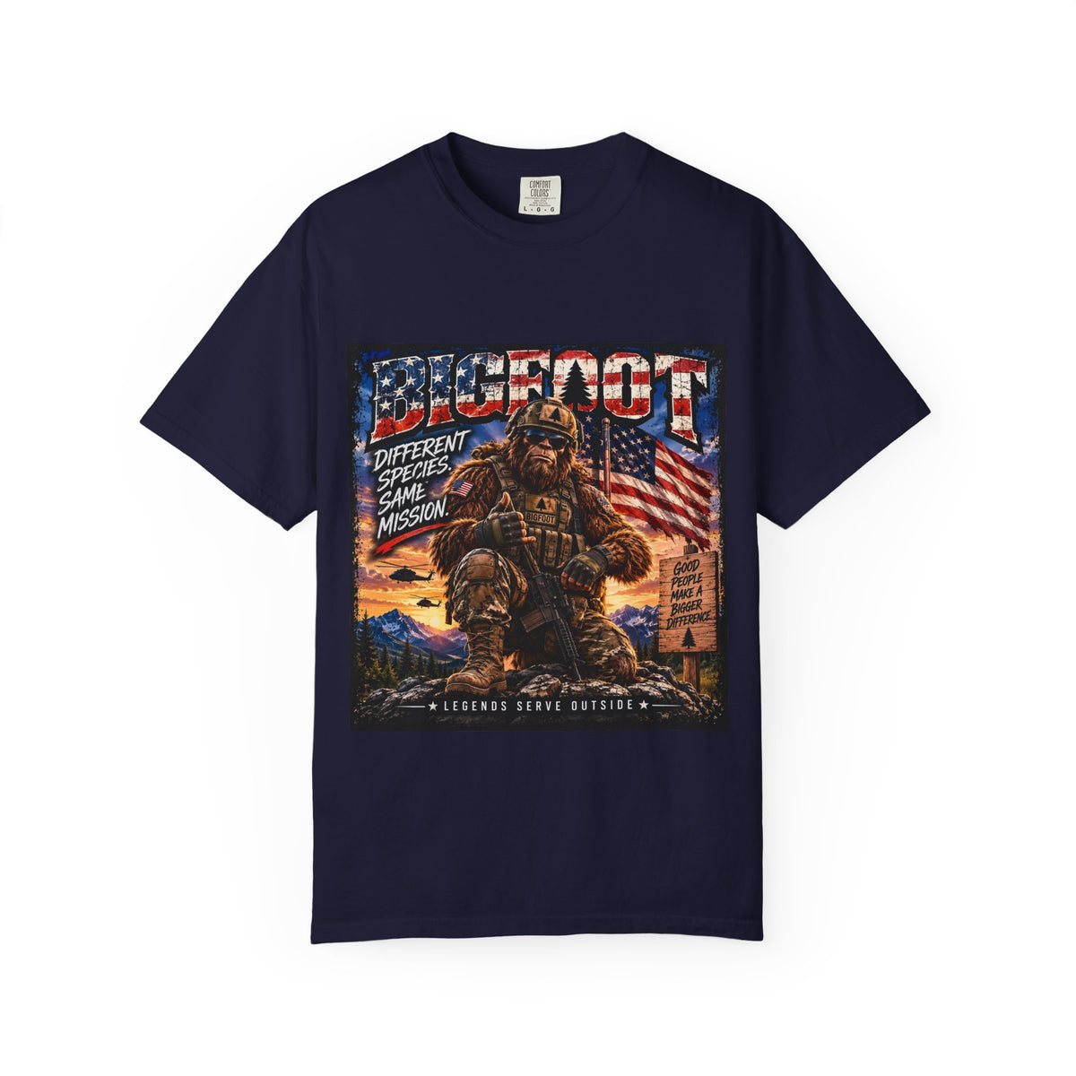 Bigfoot American Flag Illustration T-Shirt | Sasquatch Retro Graphic Tee