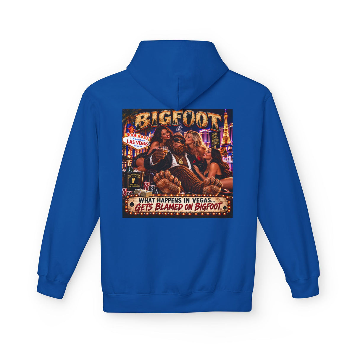 Back Print - Bigfoot Sasquatch Night Out Hoodie | Vintage Cryptid Campfire Design
