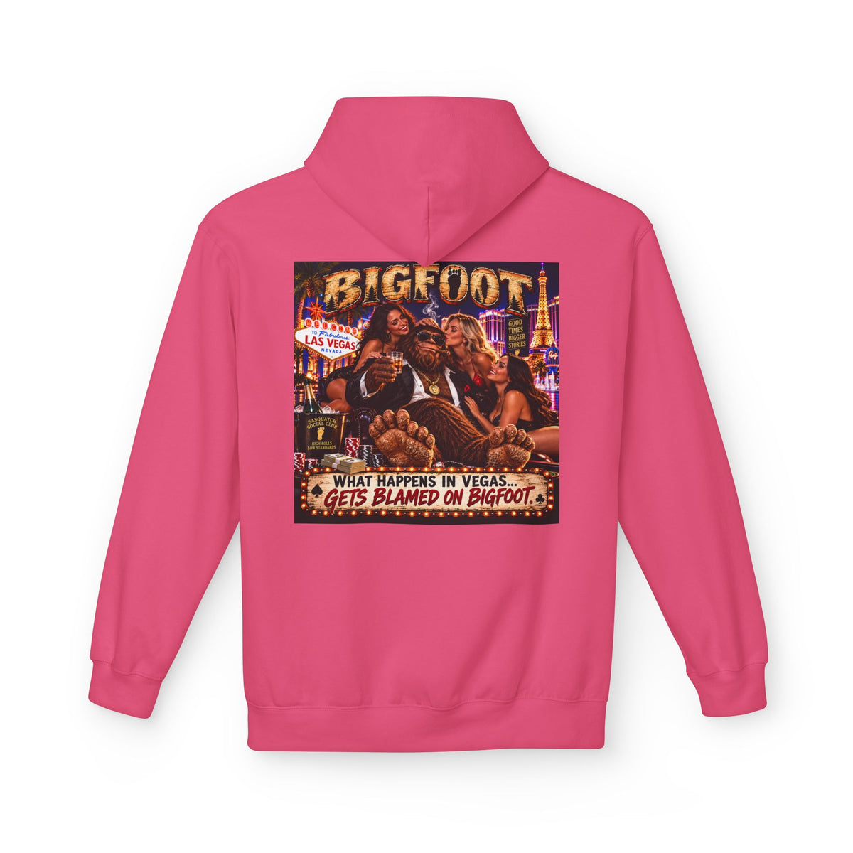 Back Print - Bigfoot Sasquatch Night Out Hoodie | Vintage Cryptid Campfire Design
