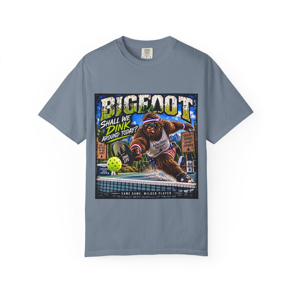 Bigfoot Pickleball Poster Art T-Shirt | Shall We Dink Retro Graphic