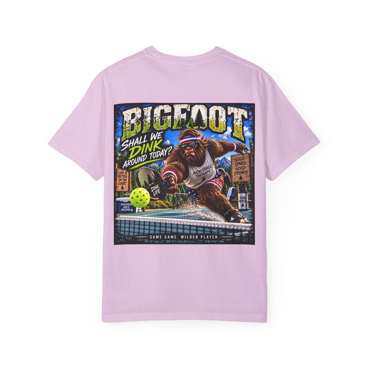 Back Print - Bigfoot Pickleball Poster Art T-Shirt | Shall We Dink Retro Graphic