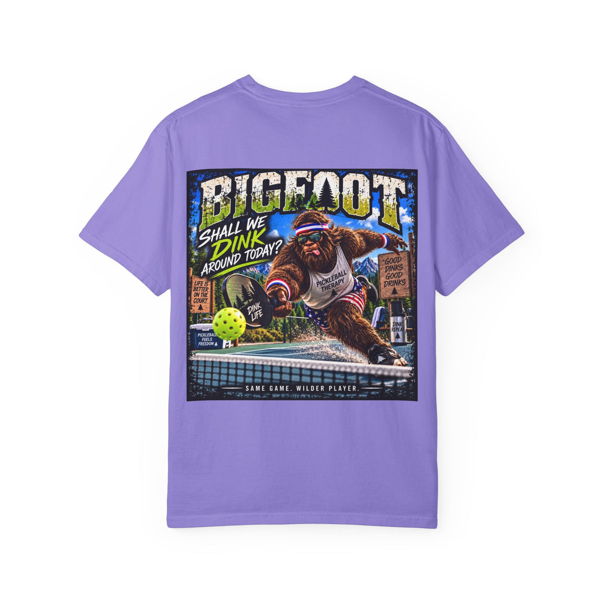 Back Print - Bigfoot Pickleball Poster Art T-Shirt | Shall We Dink Retro Graphic