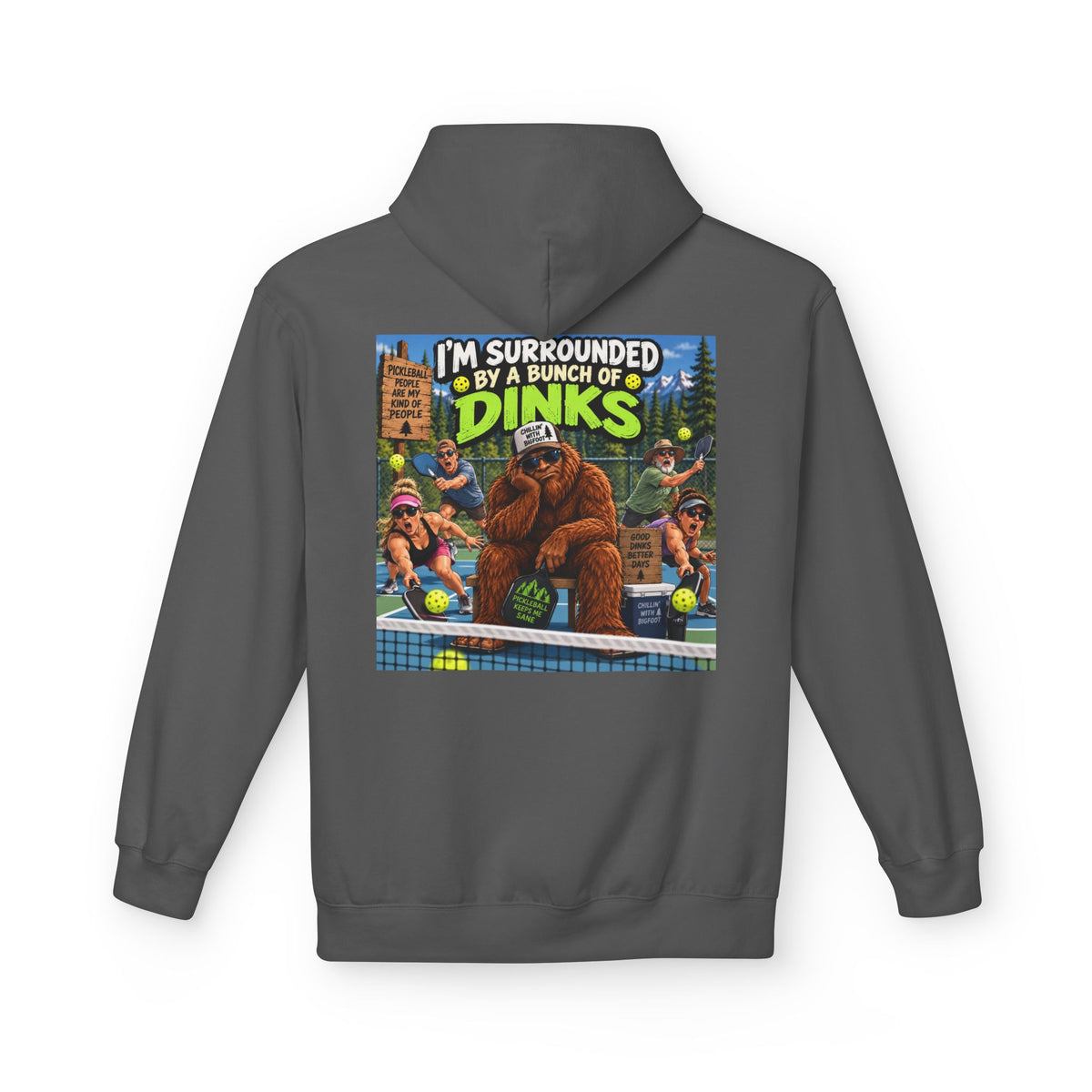 Back Print - I'm Surrounded by Dinos Hoodie | Retro Cartoon Dinosaur Illustration