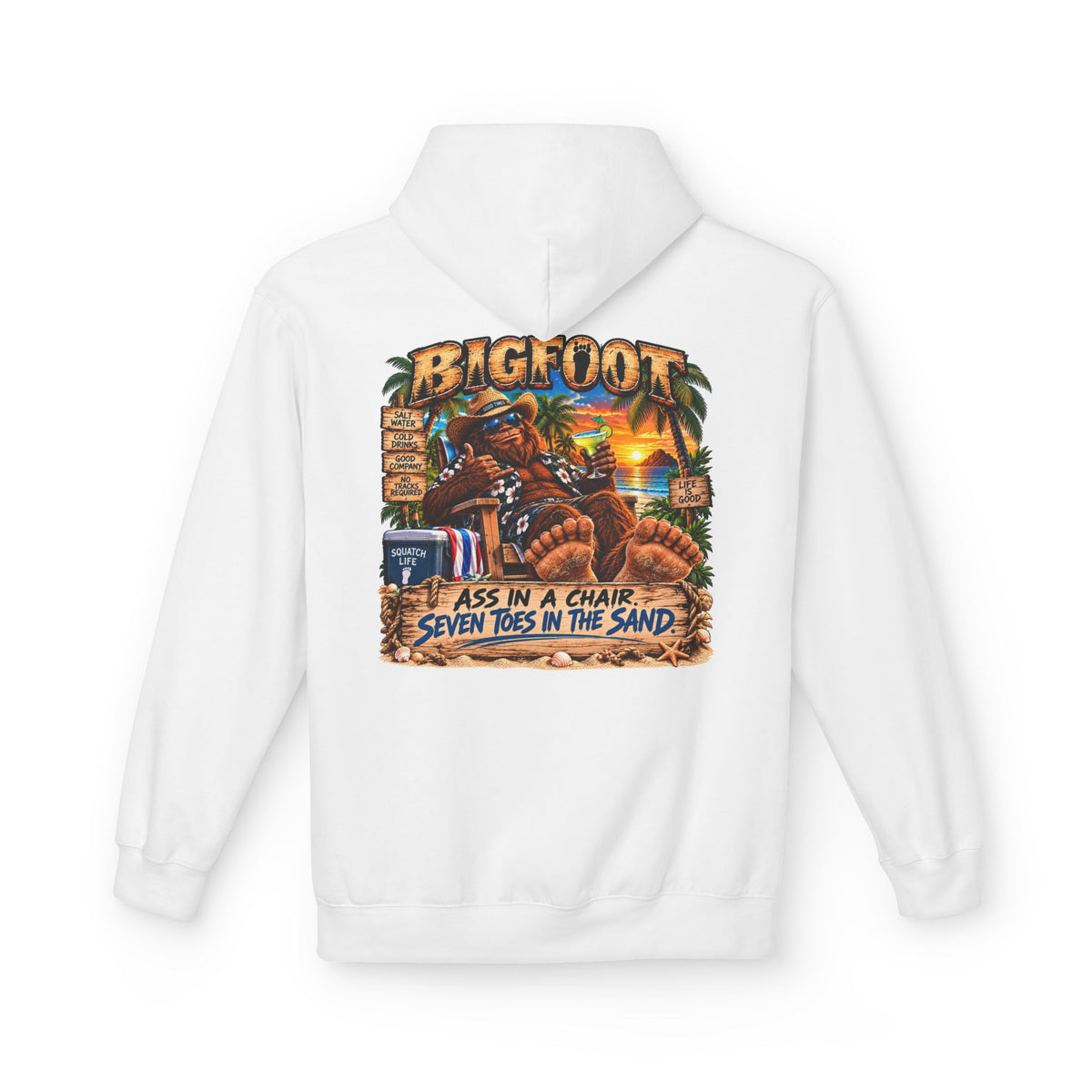 Back Print -  Big Lot Vintage Tropical Scene Hoodie | Sunset Palm Trees, Beach Road Sign
