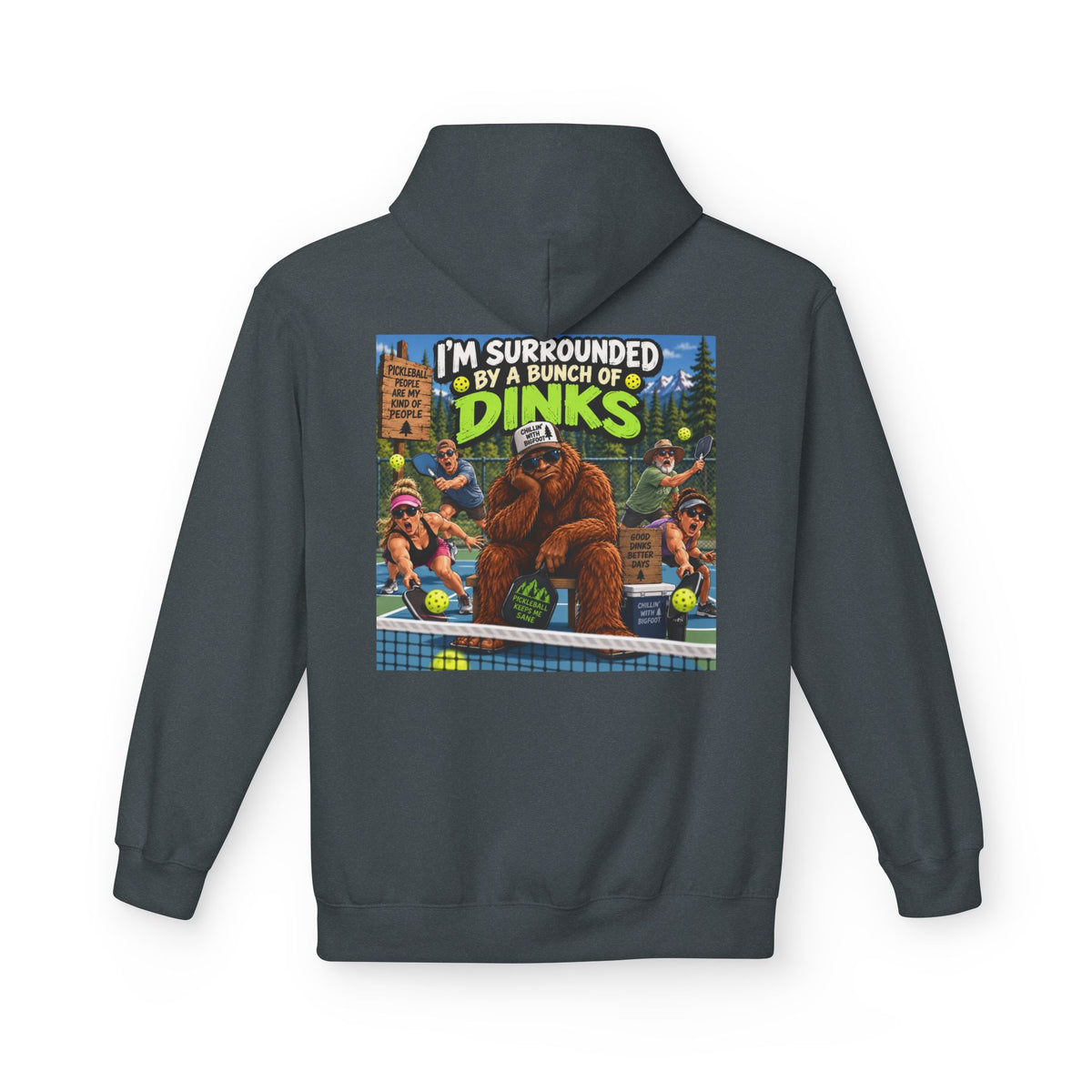 Back Print - I'm Surrounded by Dinos Hoodie | Retro Cartoon Dinosaur Illustration