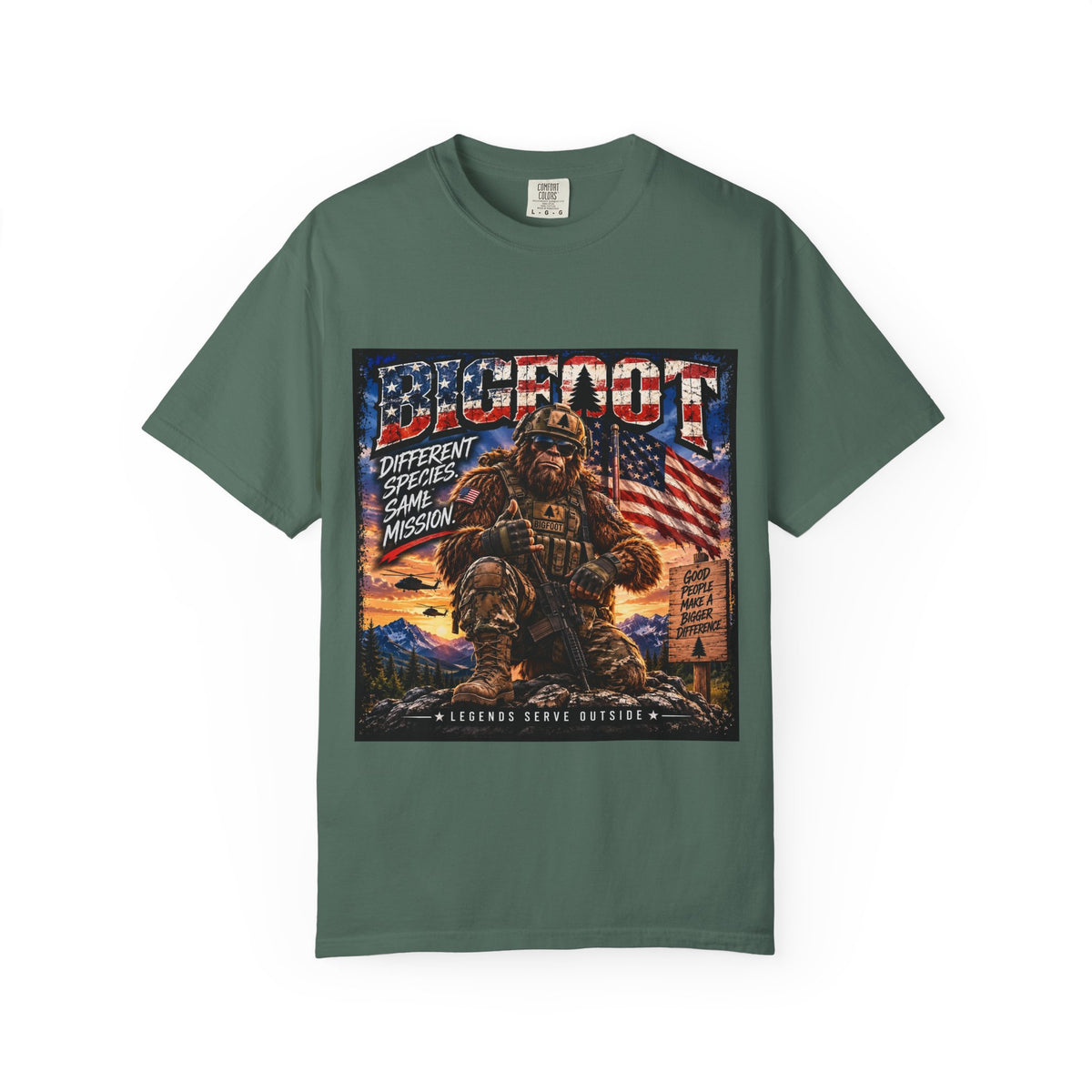 Bigfoot American Flag Illustration T-Shirt | Sasquatch Retro Graphic Tee