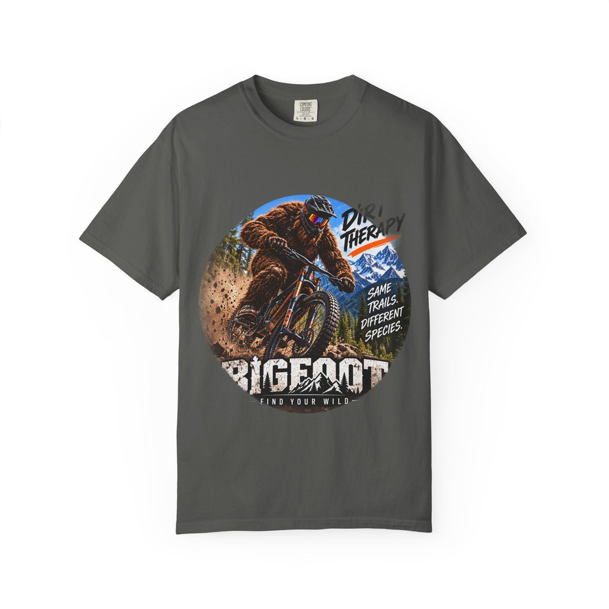Dirt Therapy Mountain Biker Graphic T-Shirt | Bigfoot Trail Adventure