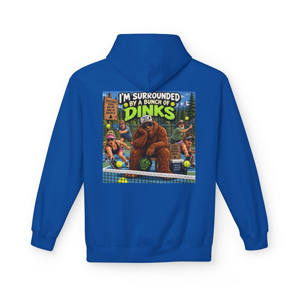 Back Print - I'm Surrounded by Dinos Hoodie | Retro Cartoon Dinosaur Illustration
