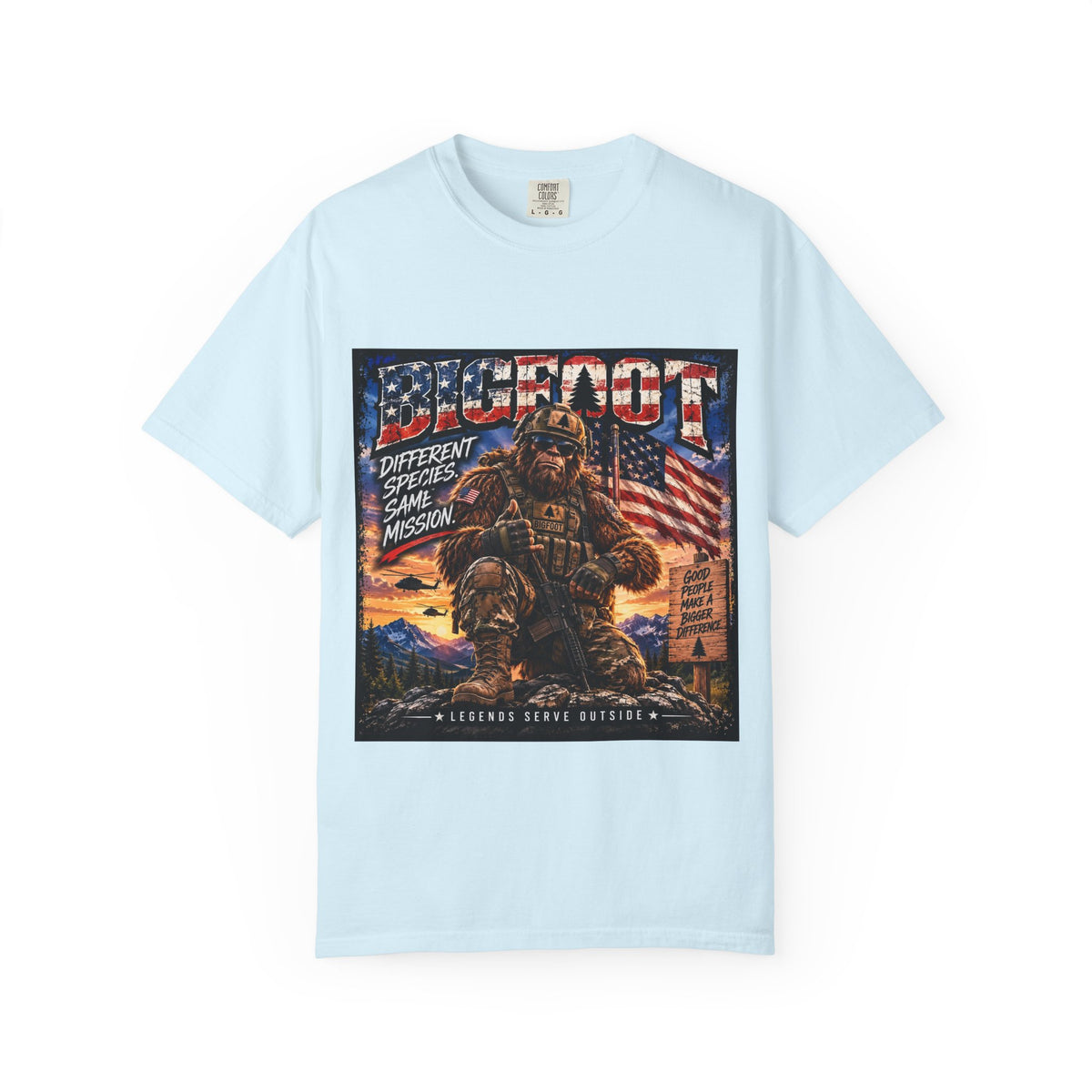 Bigfoot American Flag Illustration T-Shirt | Sasquatch Retro Graphic Tee