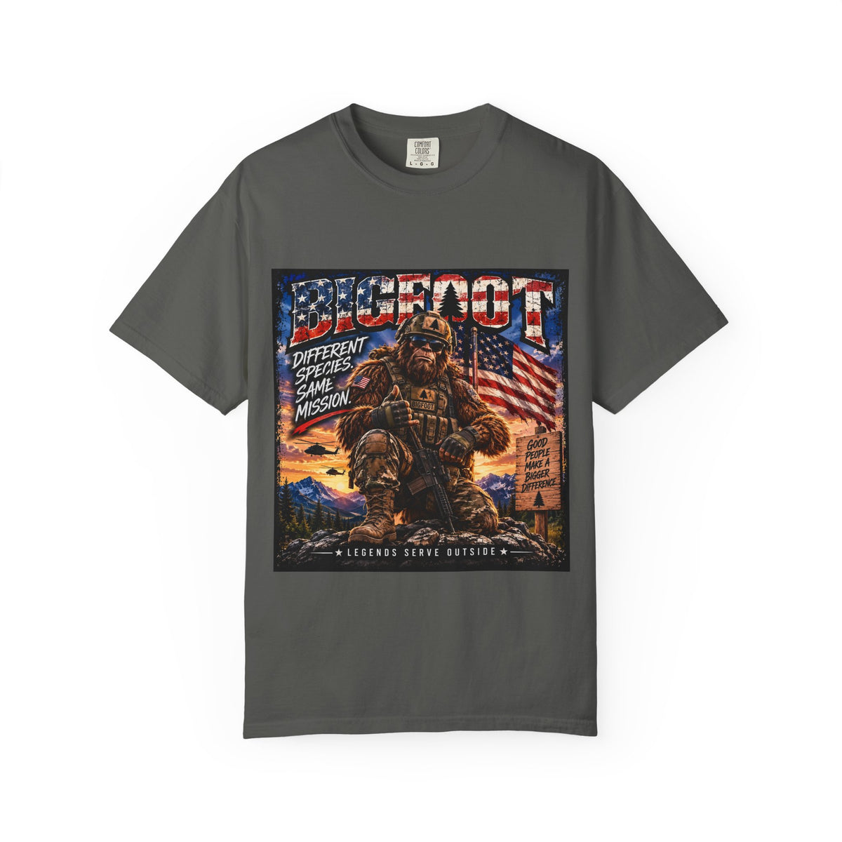 Bigfoot American Flag Illustration T-Shirt | Sasquatch Retro Graphic Tee