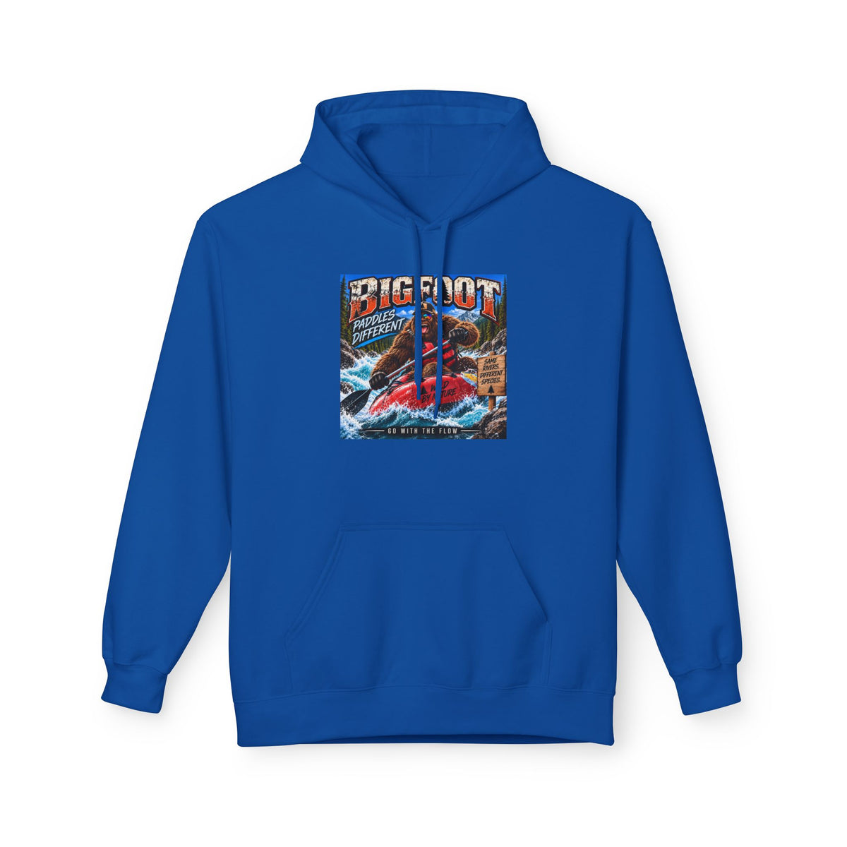 Bigfoot River Adventure Hoodie | Sasquatch Retro Poster Design