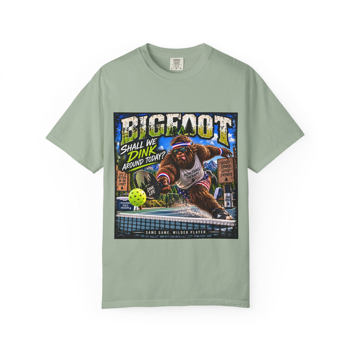 Bigfoot Pickleball Poster Art T-Shirt | Shall We Dink Retro Graphic
