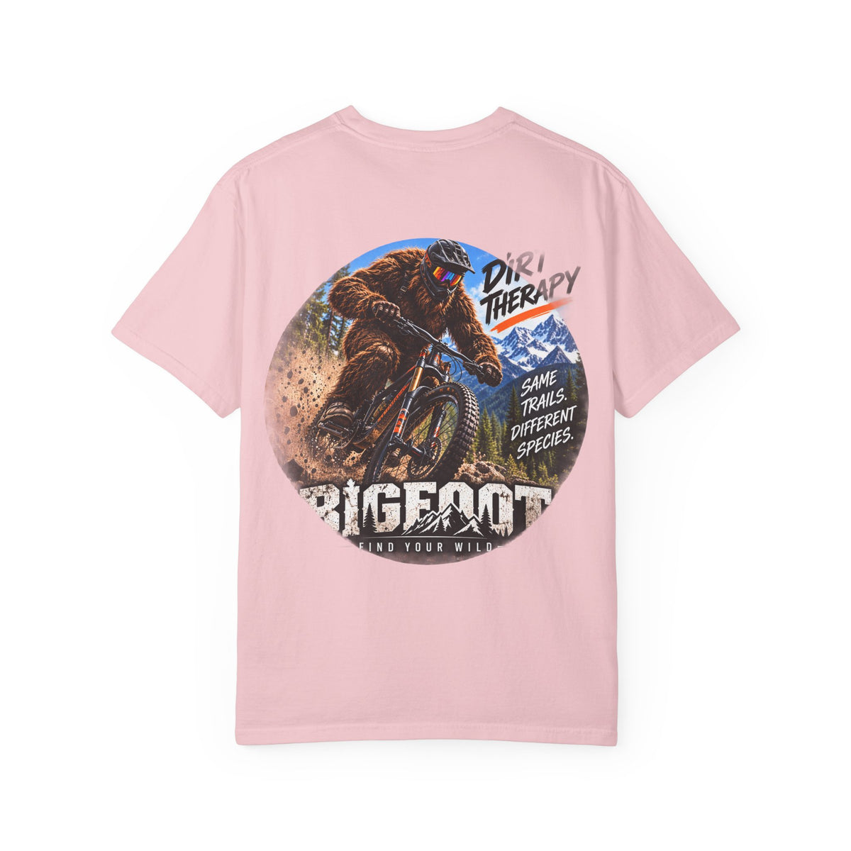 BackPrint -  Dirt Therapy Mountain Biker Graphic T-Shirt | Bigfoot Trail Adventure