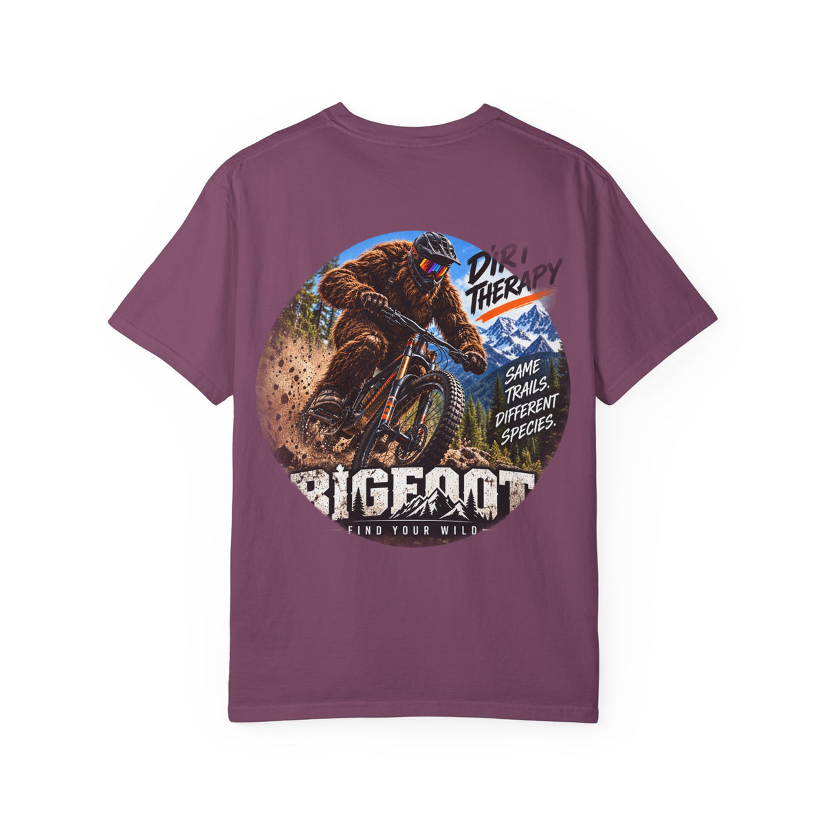 BackPrint -  Dirt Therapy Mountain Biker Graphic T-Shirt | Bigfoot Trail Adventure